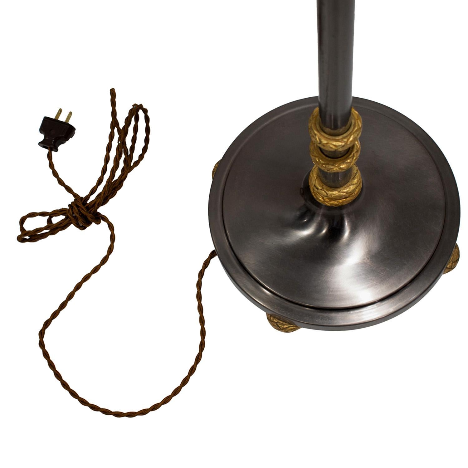 Lampada da terra Jansen in nichel nero con accenti in ottone inciso anni '30 (firmata) In condizioni ottime in vendita a New York, NY