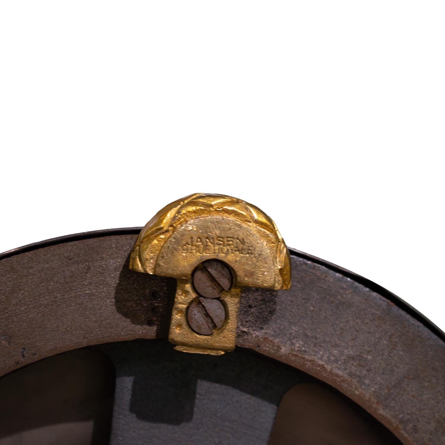 Metà XX secolo Lampada da terra Jansen in nichel nero con accenti in ottone inciso anni '30 (firmata) in vendita