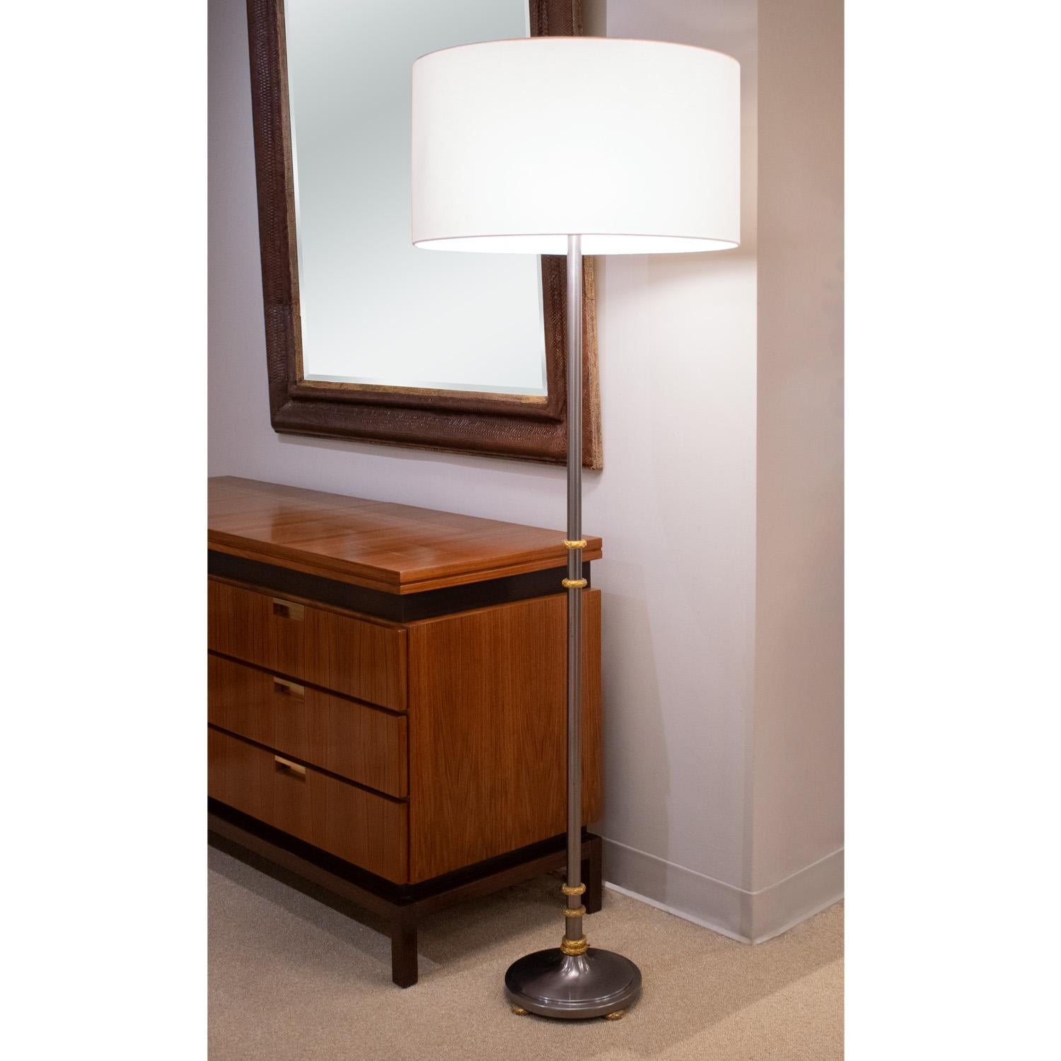 Ottone Lampada da terra Jansen in nichel nero con accenti in ottone inciso anni '30 (firmata) in vendita