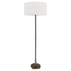 Jansen Floor Lamp in Black Nickel with Engraved Brass Accents 1930s (Signed)