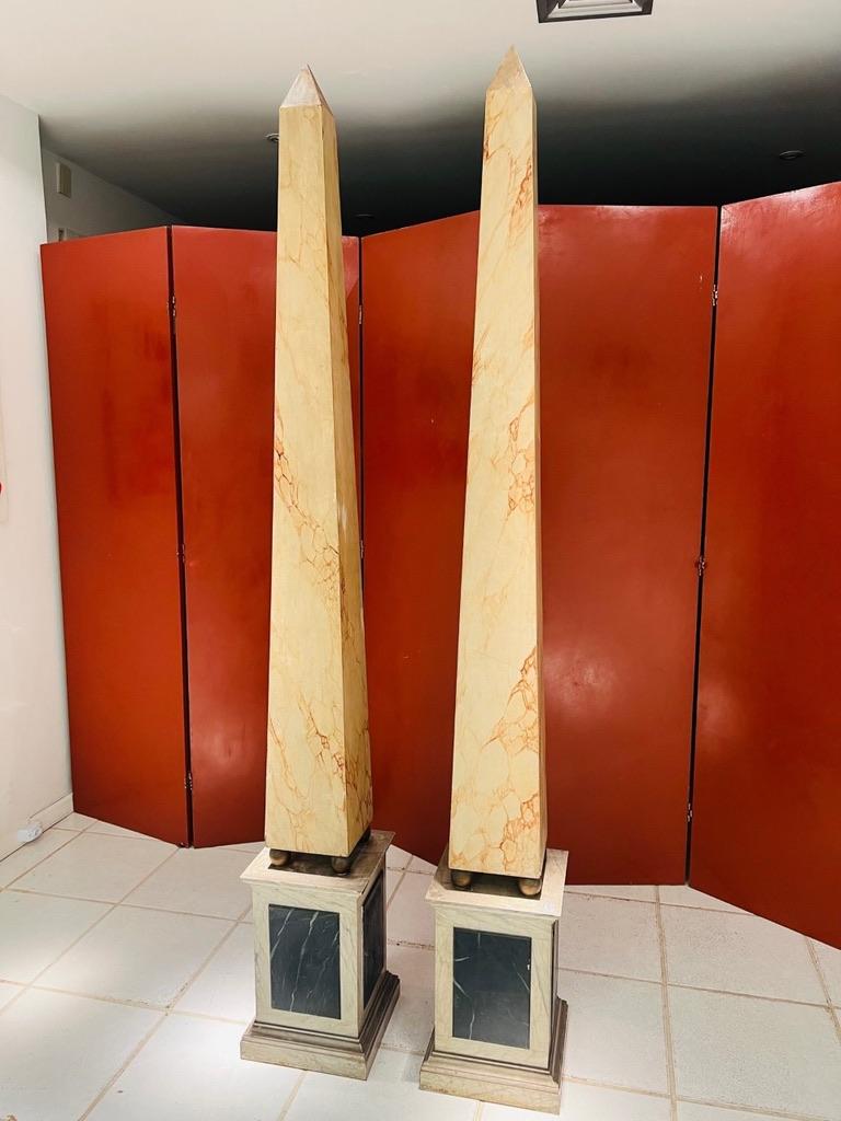 French Jansen France Art Deco pair obelisks in polychromed wood circa 1930 For Sale