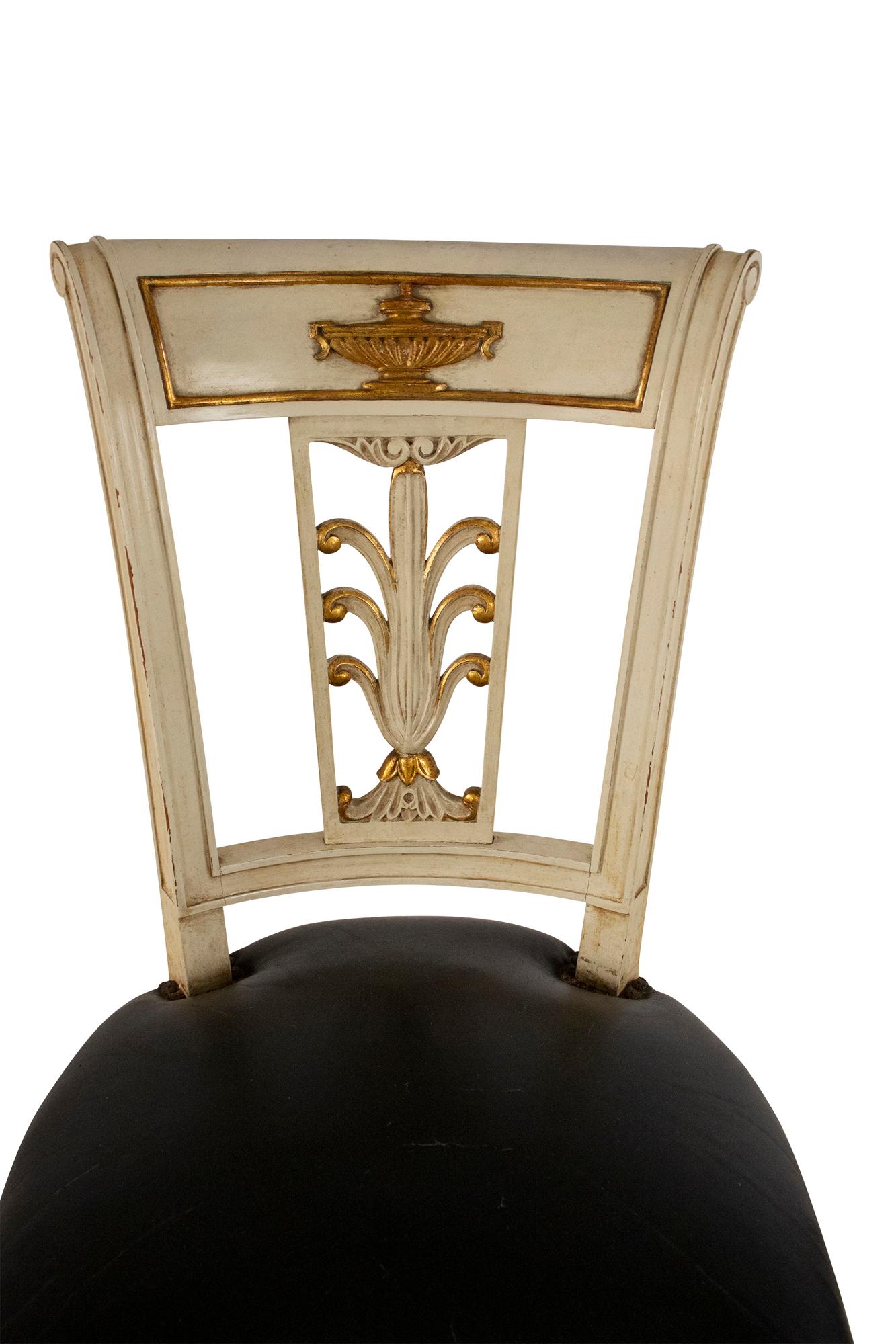 Jansen French Directoire Style Beige and Gilt Painted Wood and Black Leather 8