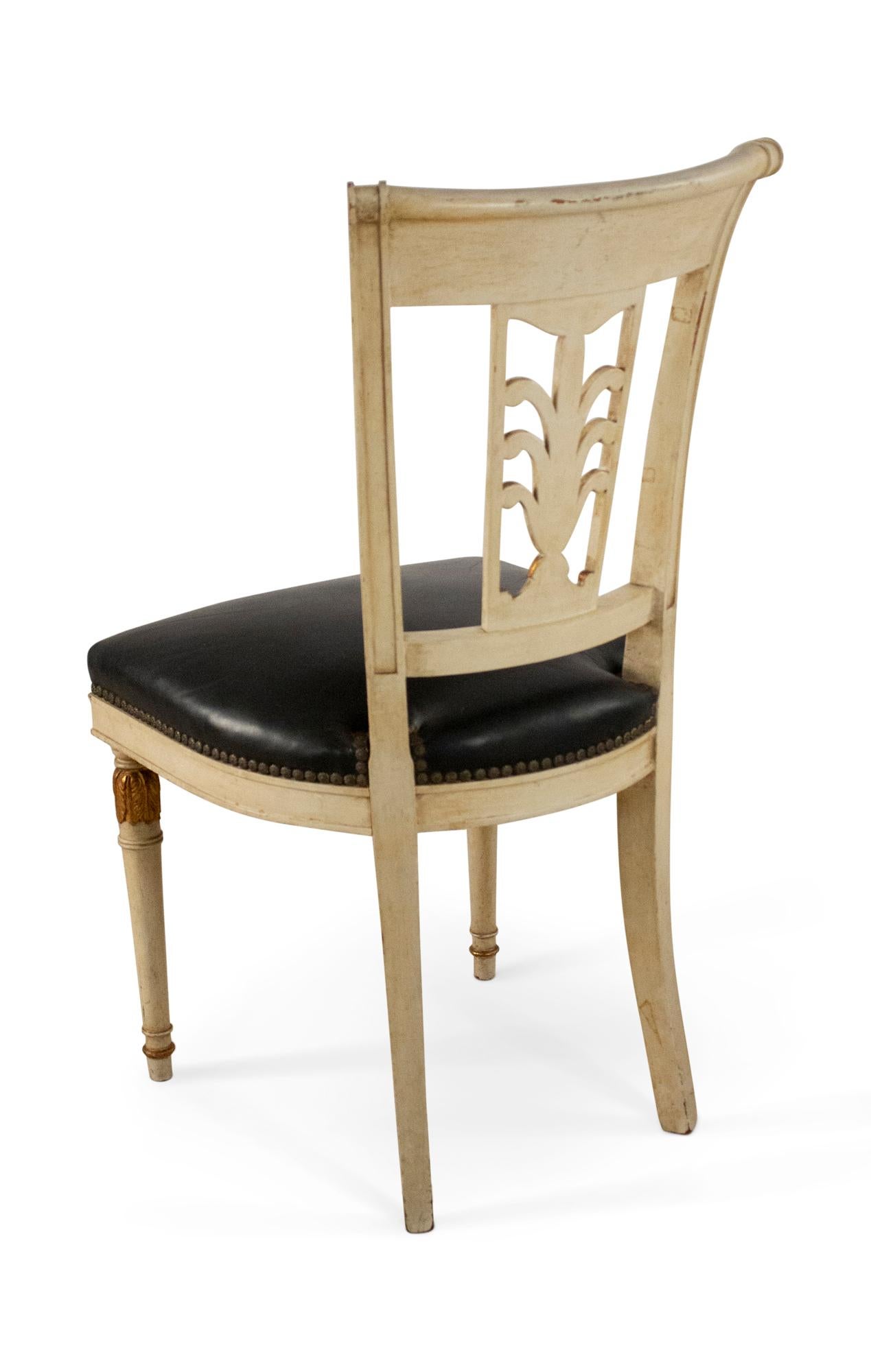 20th Century Jansen French Directoire Style Beige and Gilt Painted Wood and Black Leather