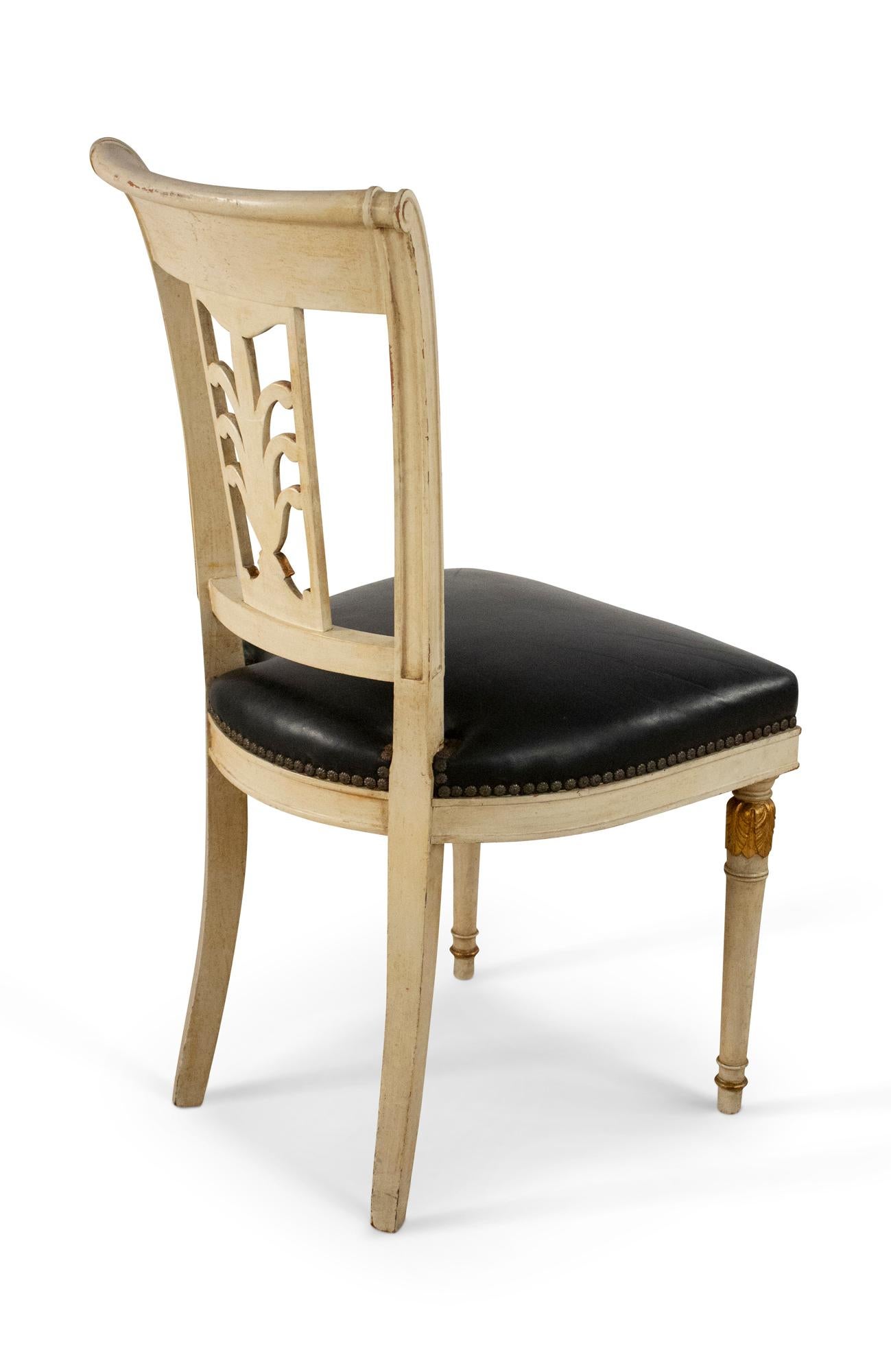 Jansen French Directoire Style Beige and Gilt Painted Wood and Black Leather 2
