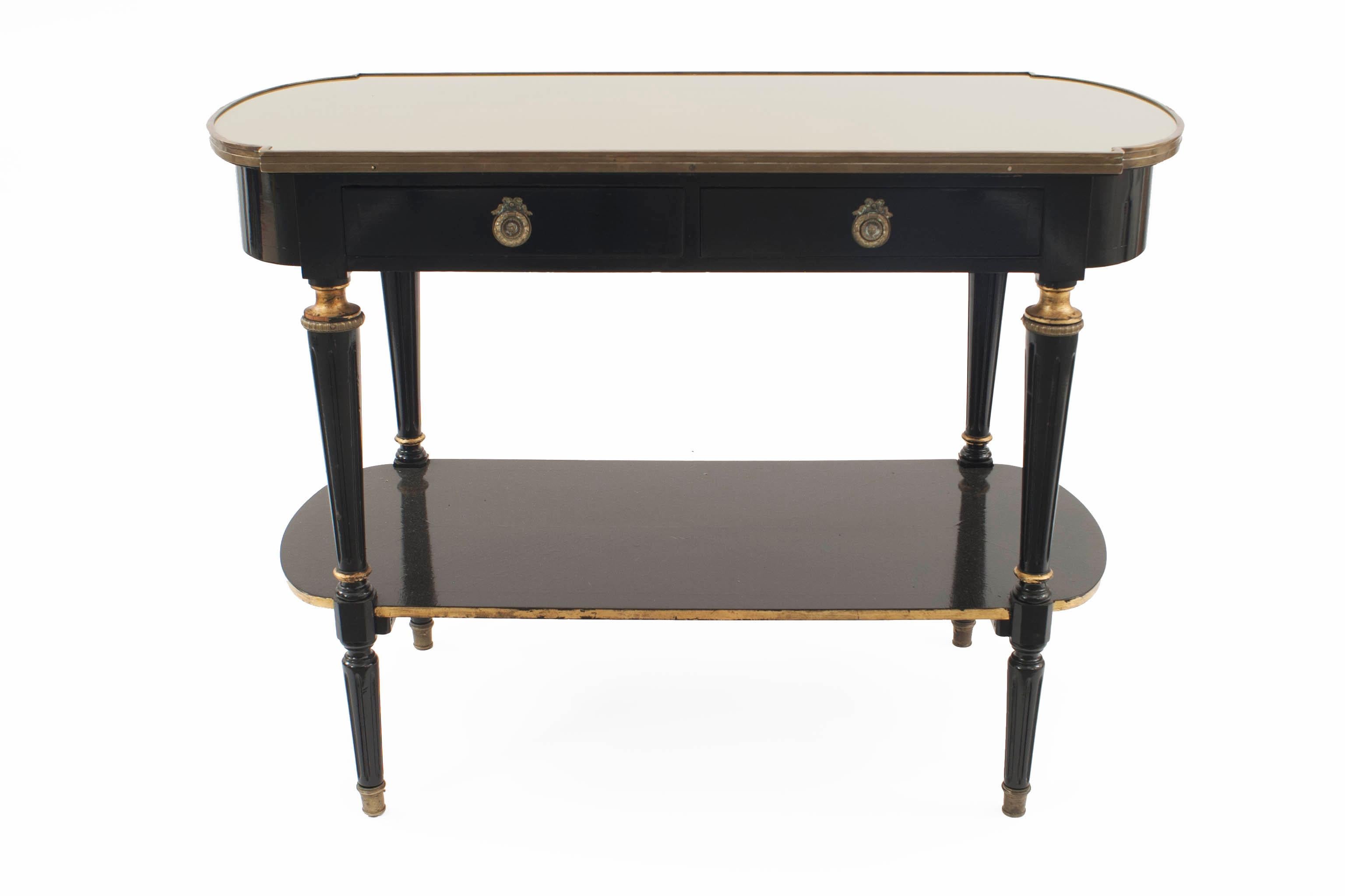 20th Century Jansen French Louis-XVI Style Ebonized and Bronze Tiered Console Table