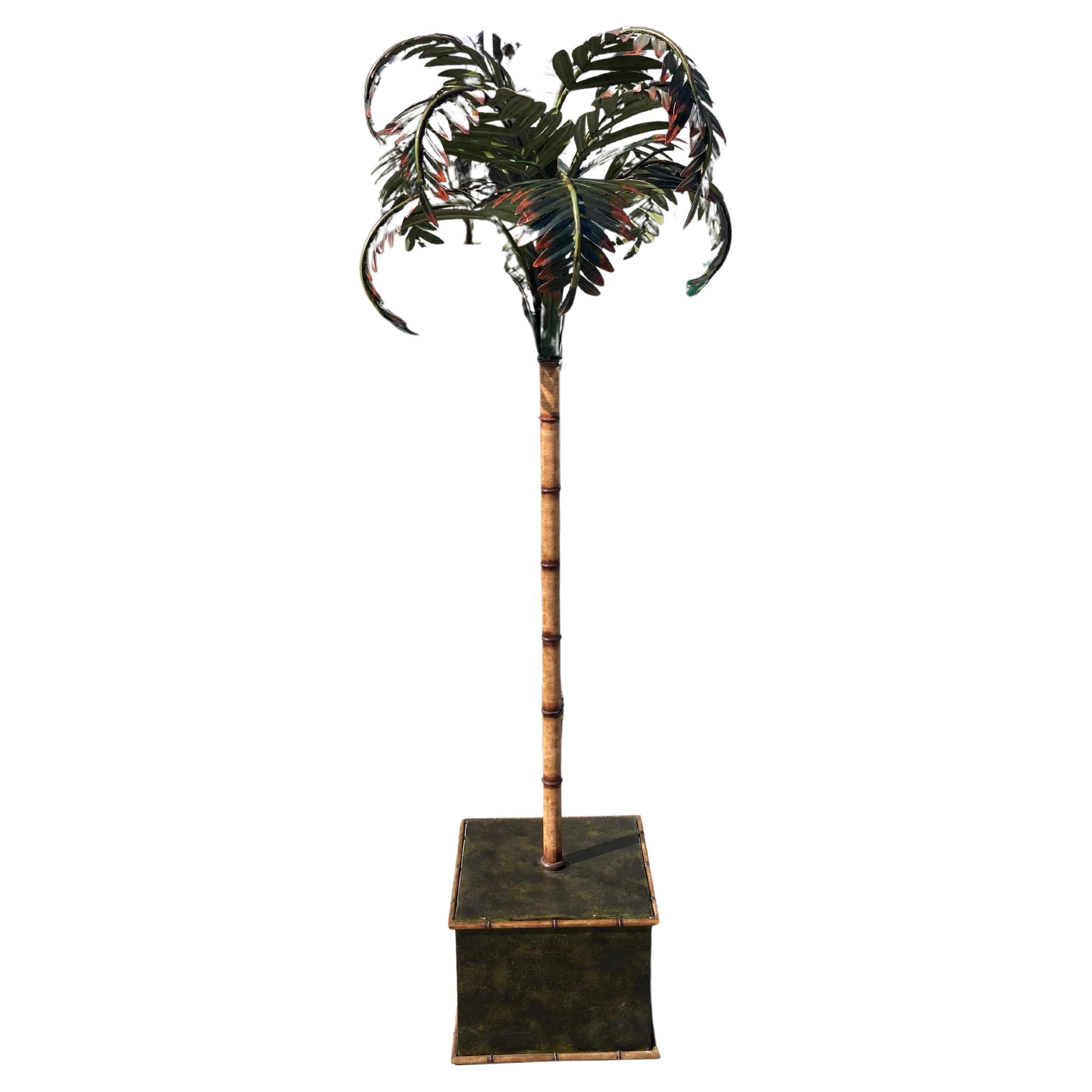 Jansen French Tole Life Size Palm Tree Mounted in a Tole Planter For Sale