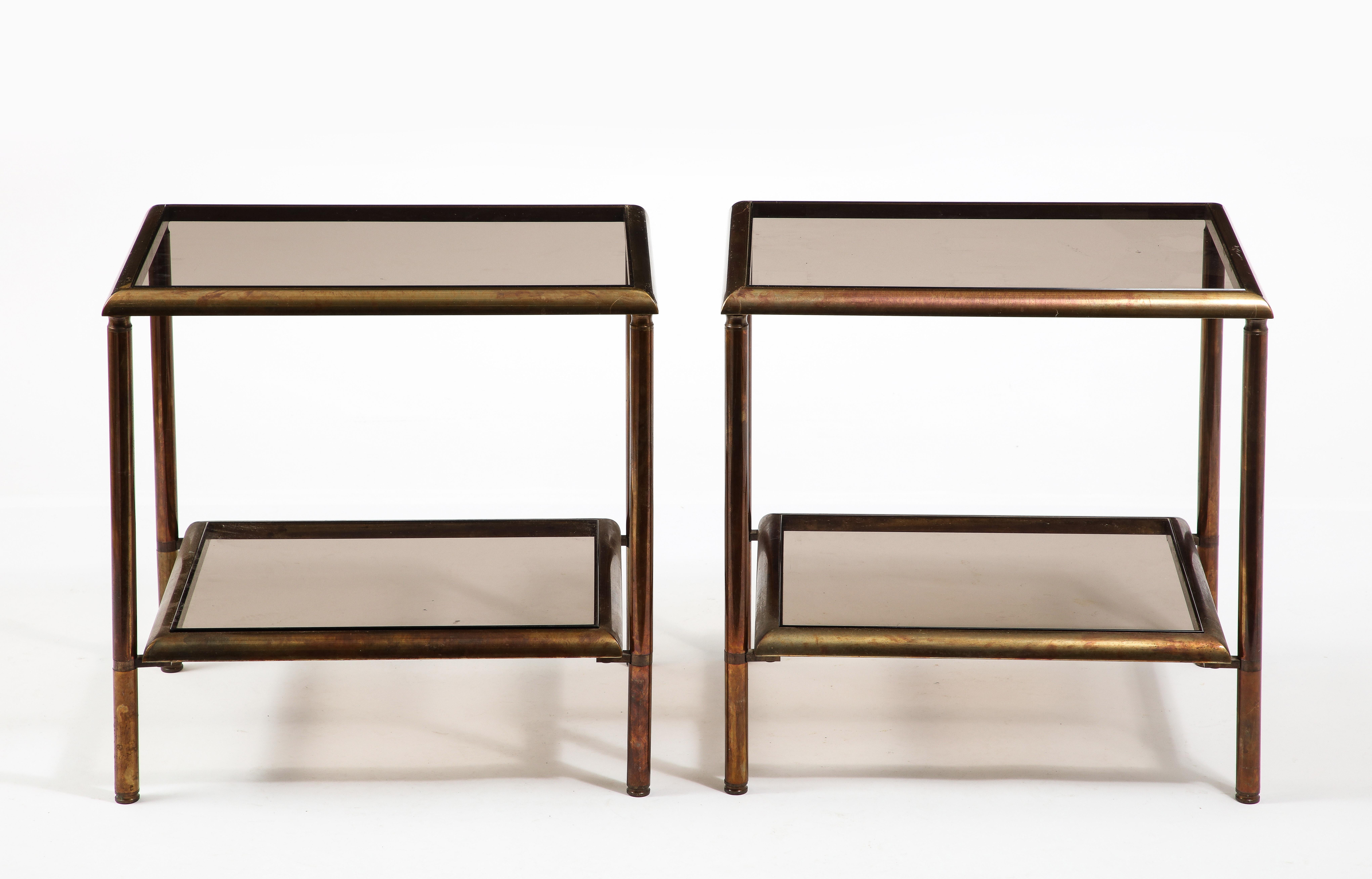 Jansen Glass and Bronze End Tables, France 1950's 5