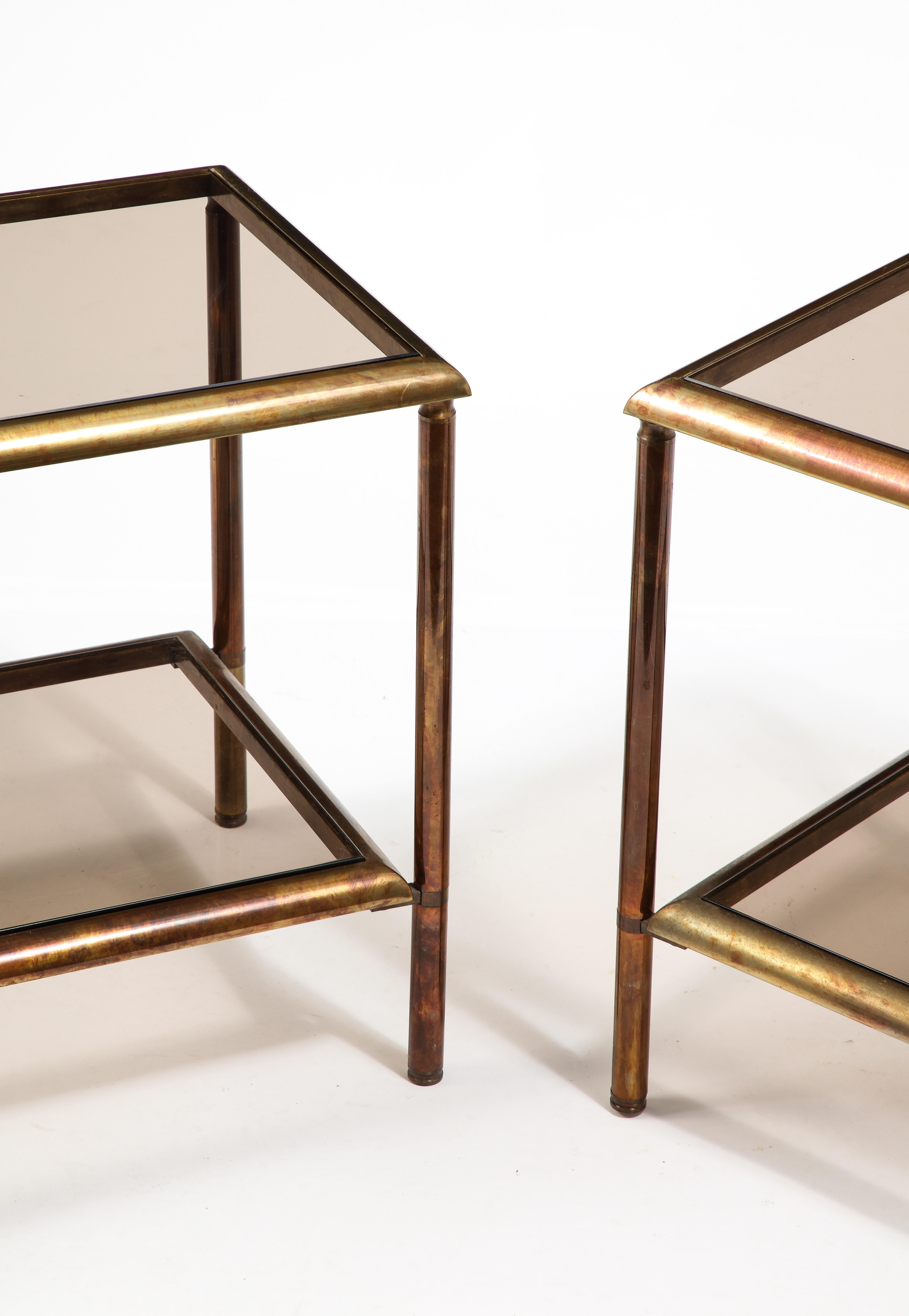 Jansen Glass and Bronze End Tables, France 1950's 8