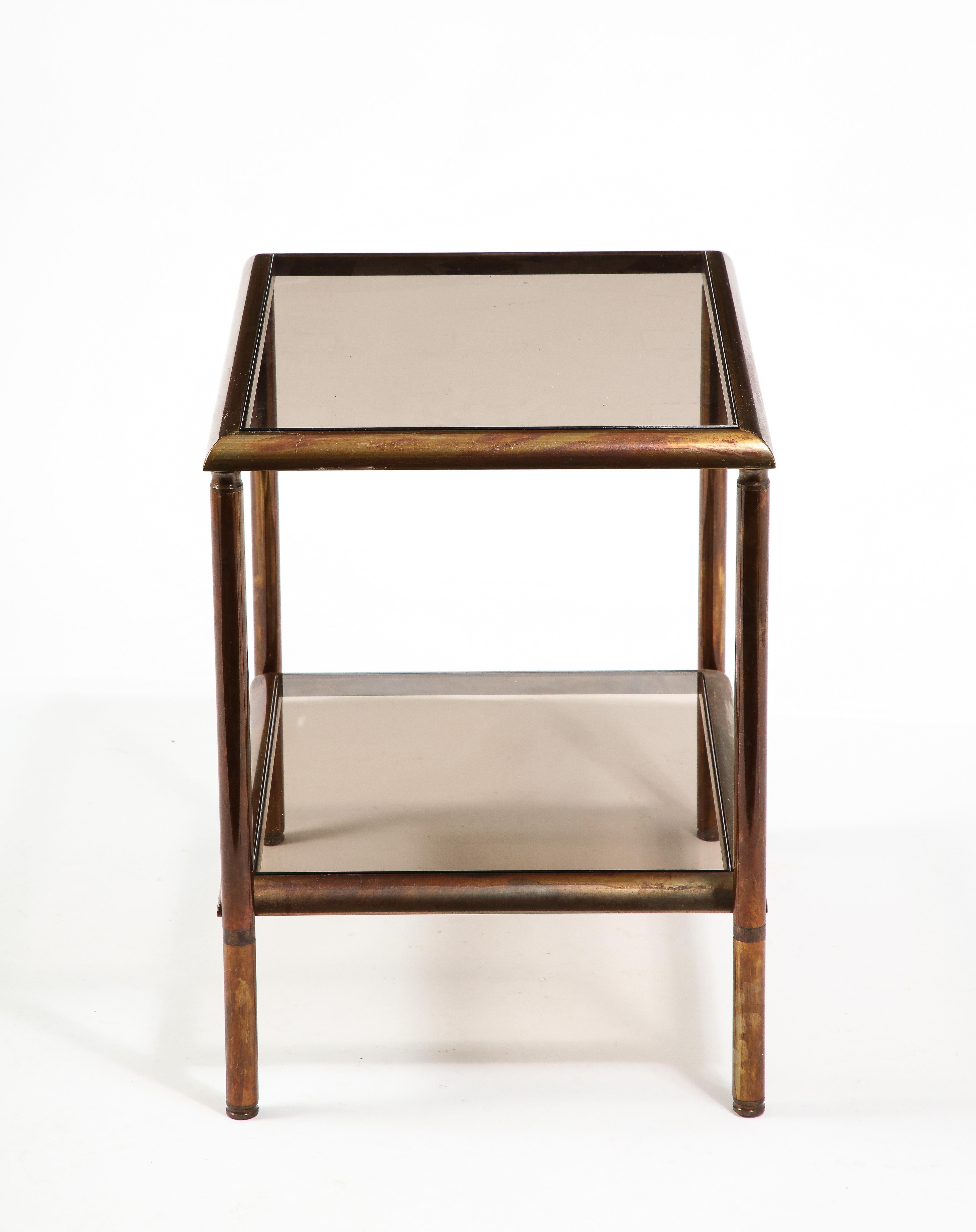 Jansen Glass and Bronze End Tables, France 1950's 2