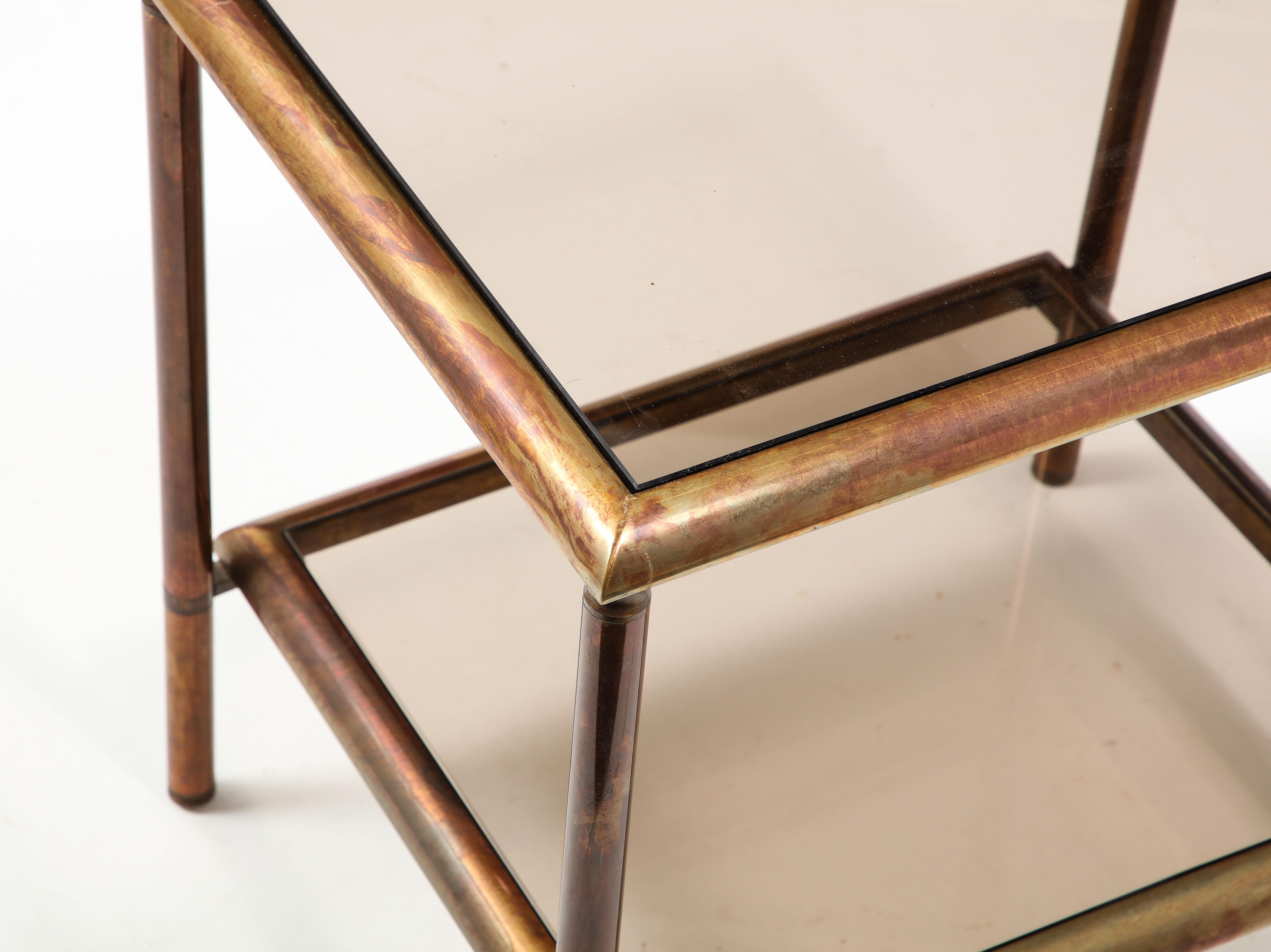Jansen Glass and Bronze End Tables, France 1950's 3
