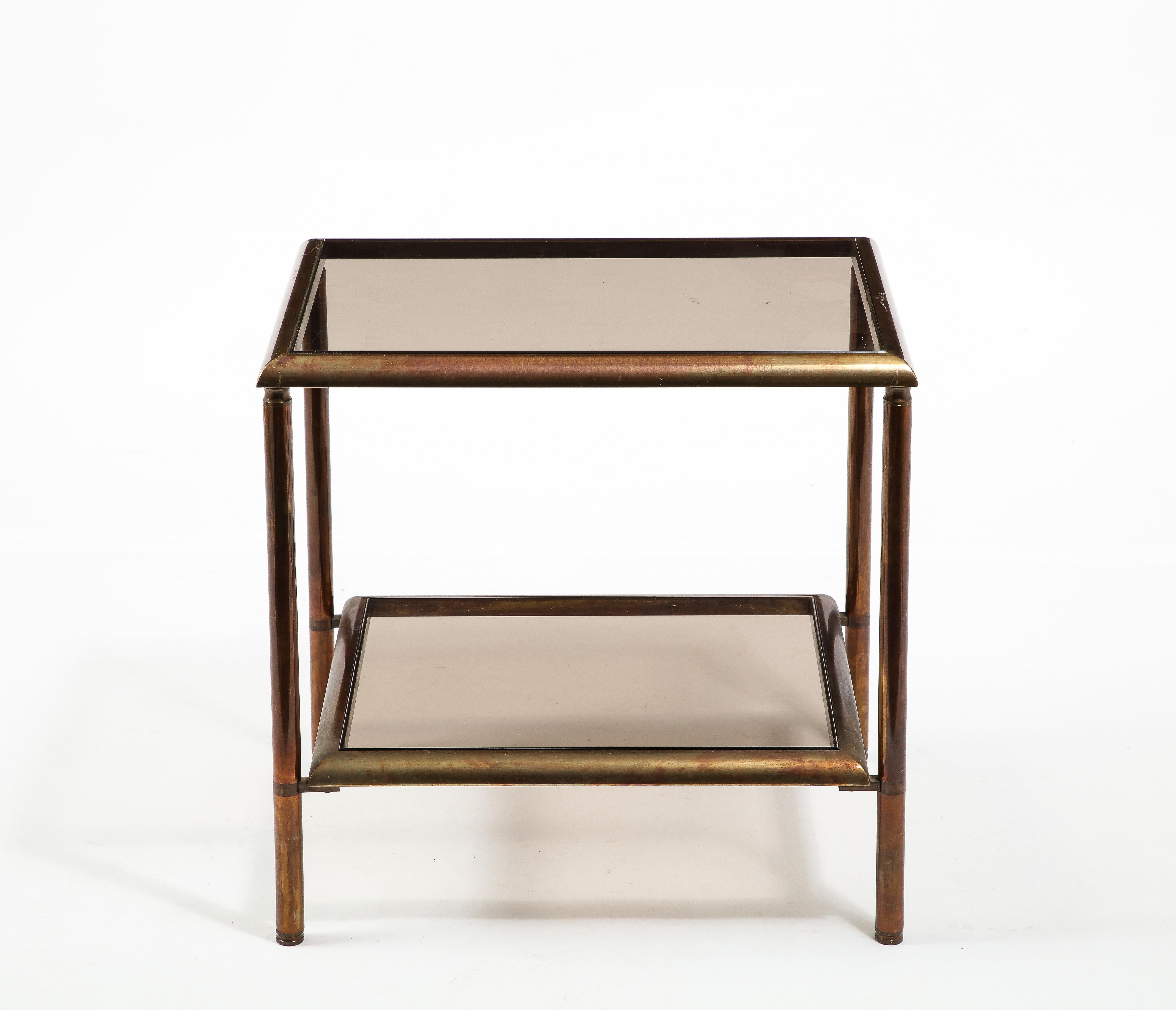 Jansen Glass and Bronze End Tables, France 1950's 4