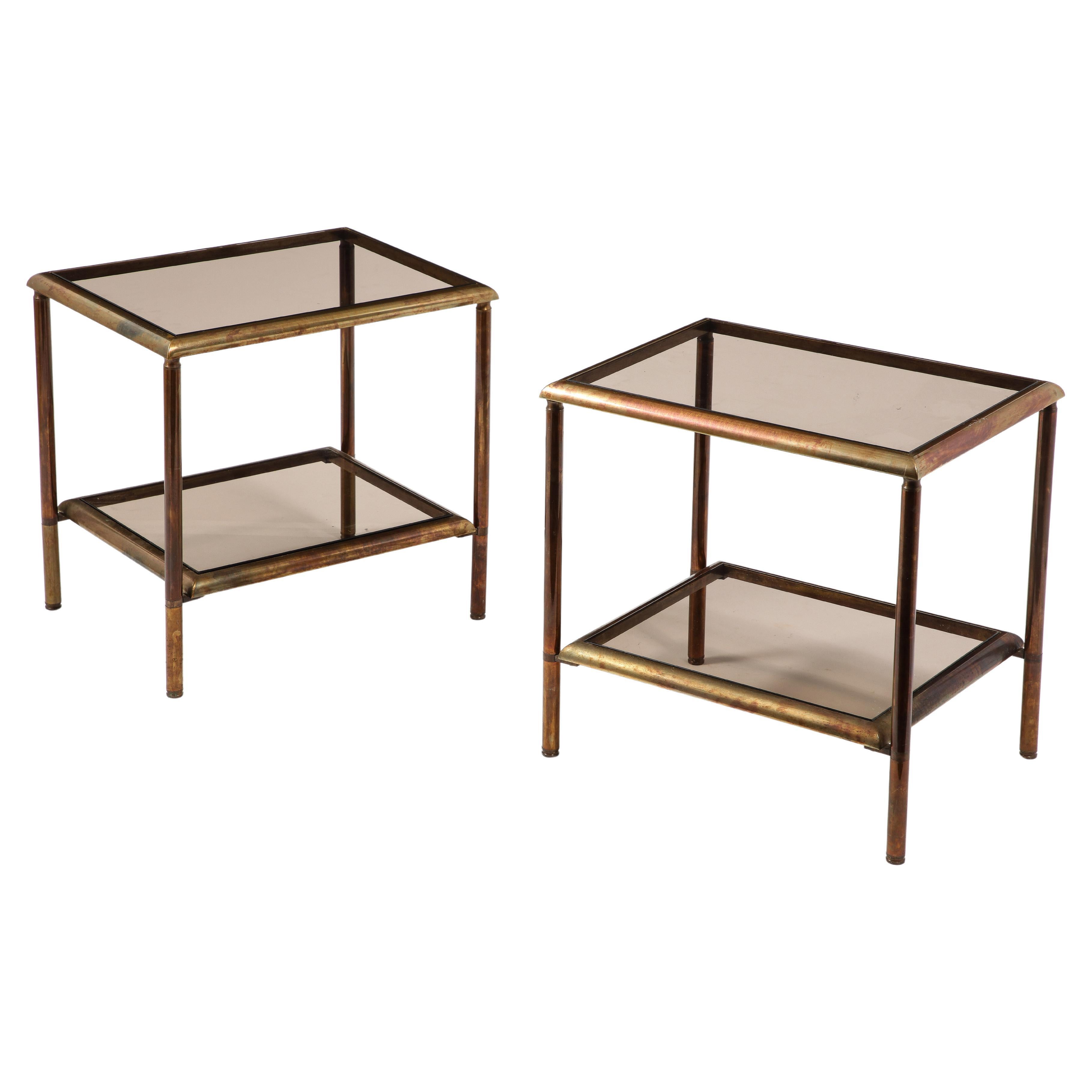 Jansen Glass and Bronze End Tables, France 1950's