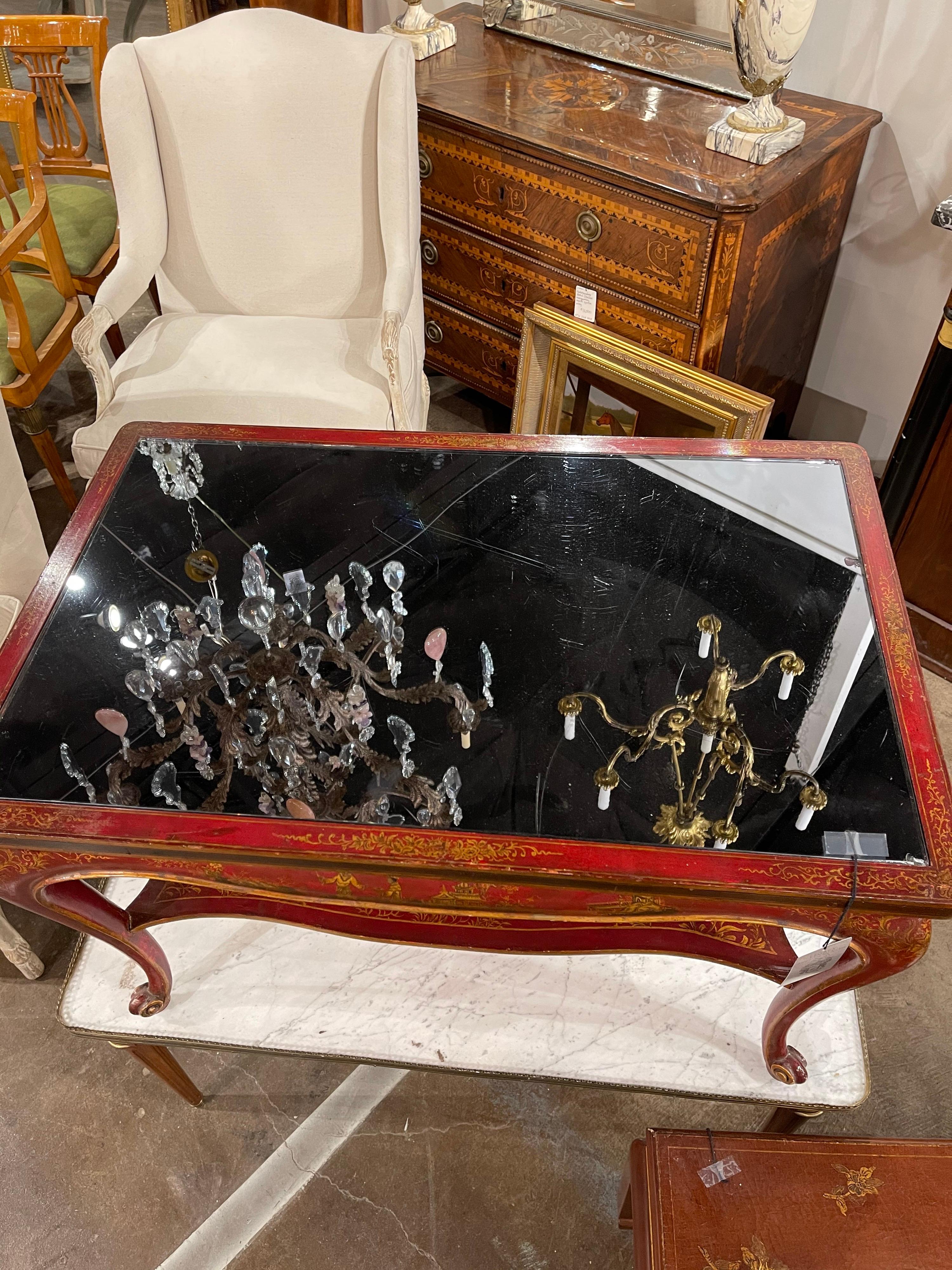Jansen Hand-Painted Chinoiserie Coffee Table In Good Condition In Dallas, TX