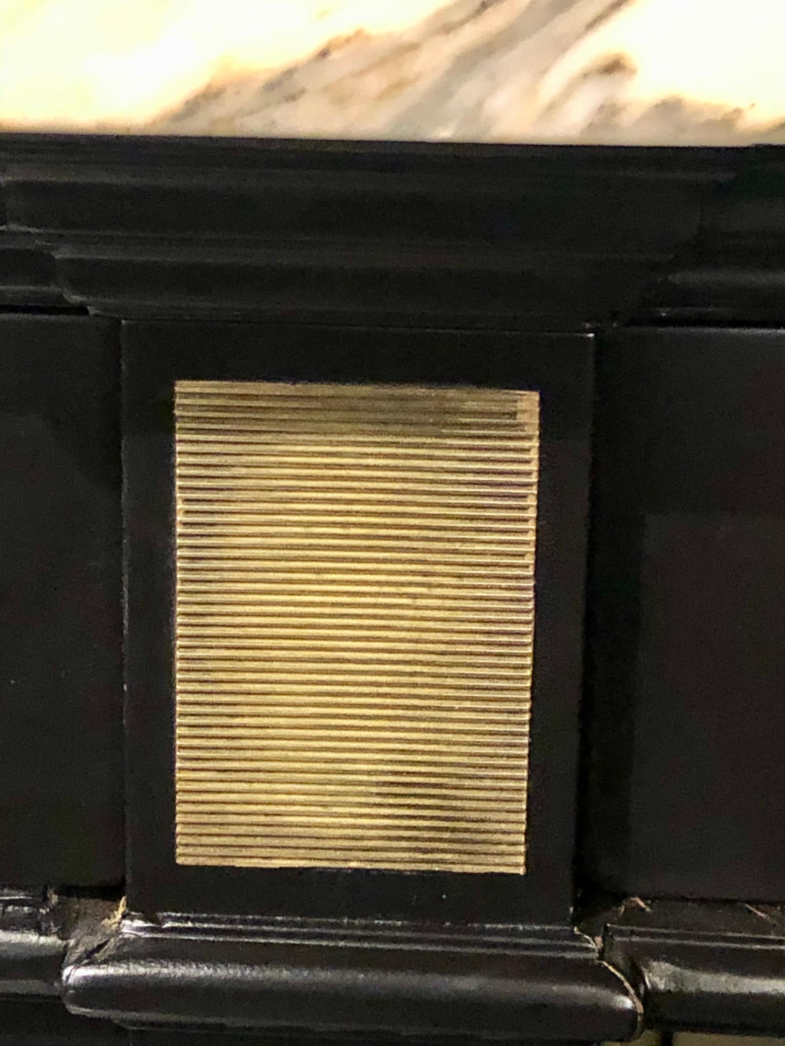 Maison Jansen, Hollywood Regency, Sideboard, Black Painted Wood, Bronze, Marble en vente 7