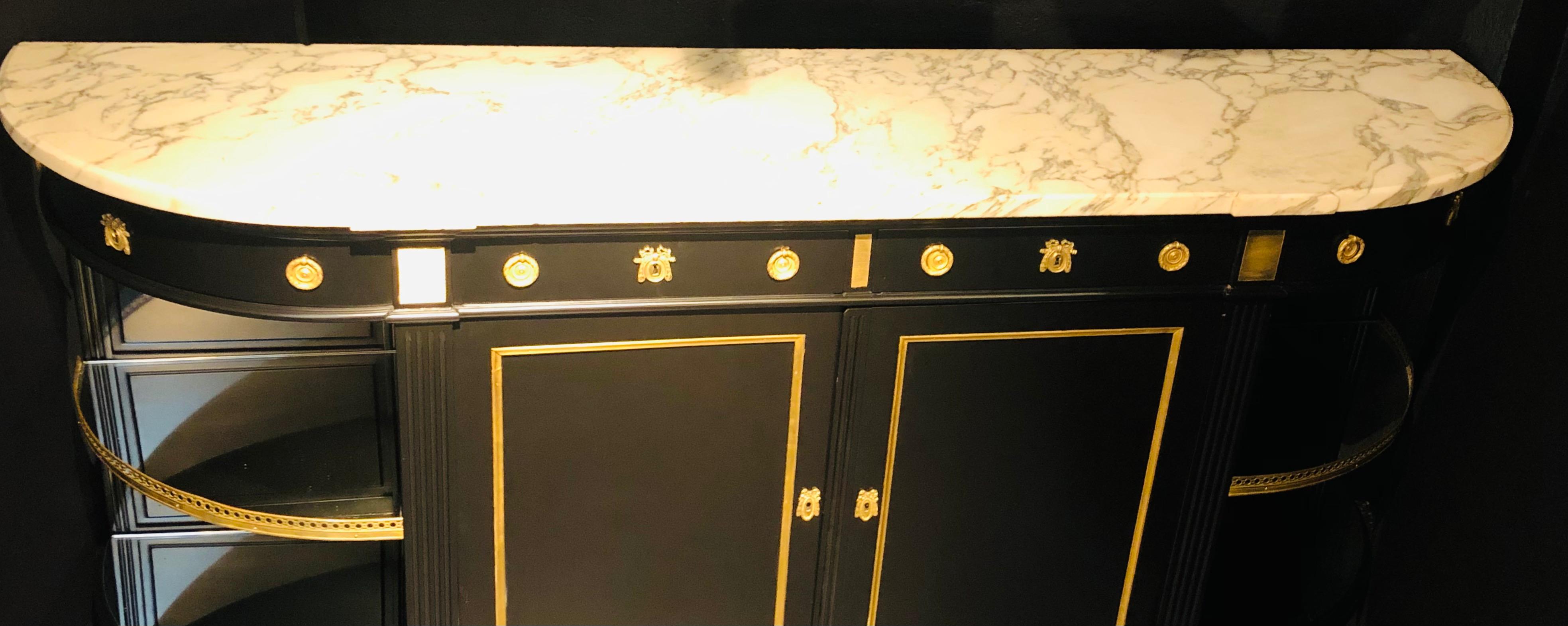 Maison Jansen, Hollywood Regency, Sideboard, Black Painted Wood, Bronze, Marble en vente 2