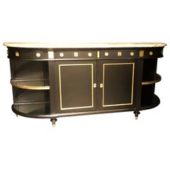 Antique Maison Jansen, Hollywood Regency, Sideboard, Black Painted Wood, Bronze, Marble