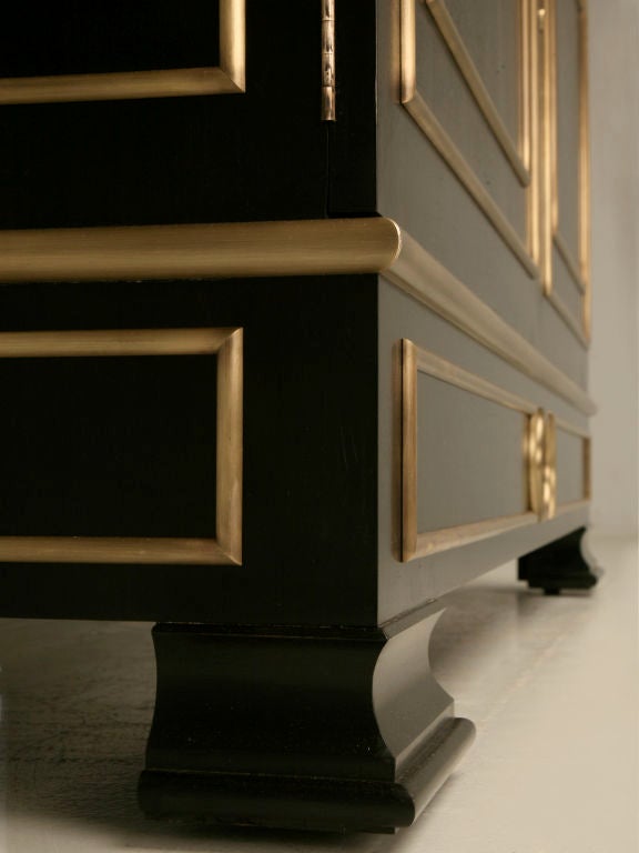 Jansen Inspired Ebonized Mahogany Bookcase with Bronze Trim in Any Dimension 3