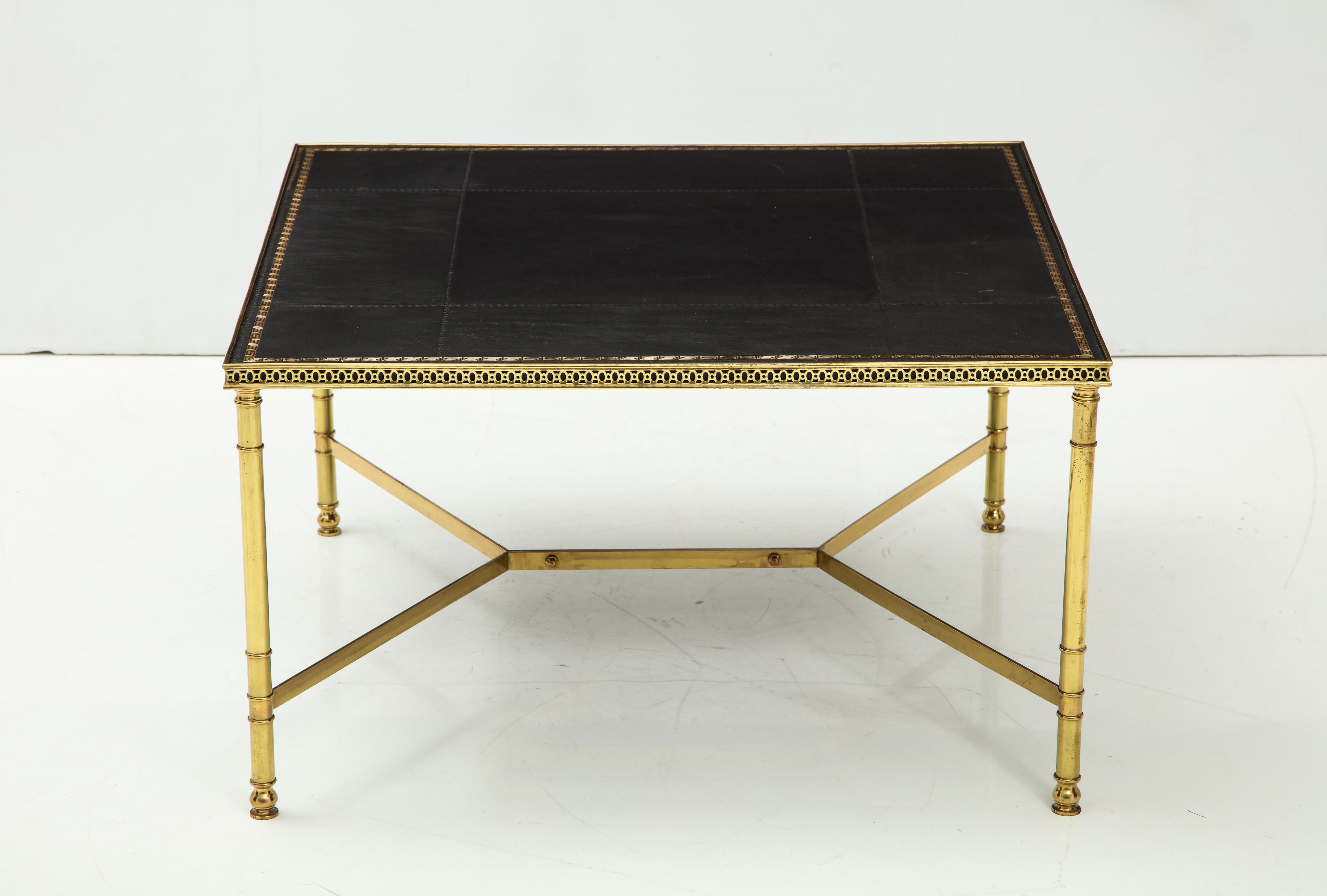 French Jansen Leather Coffee Table For Sale