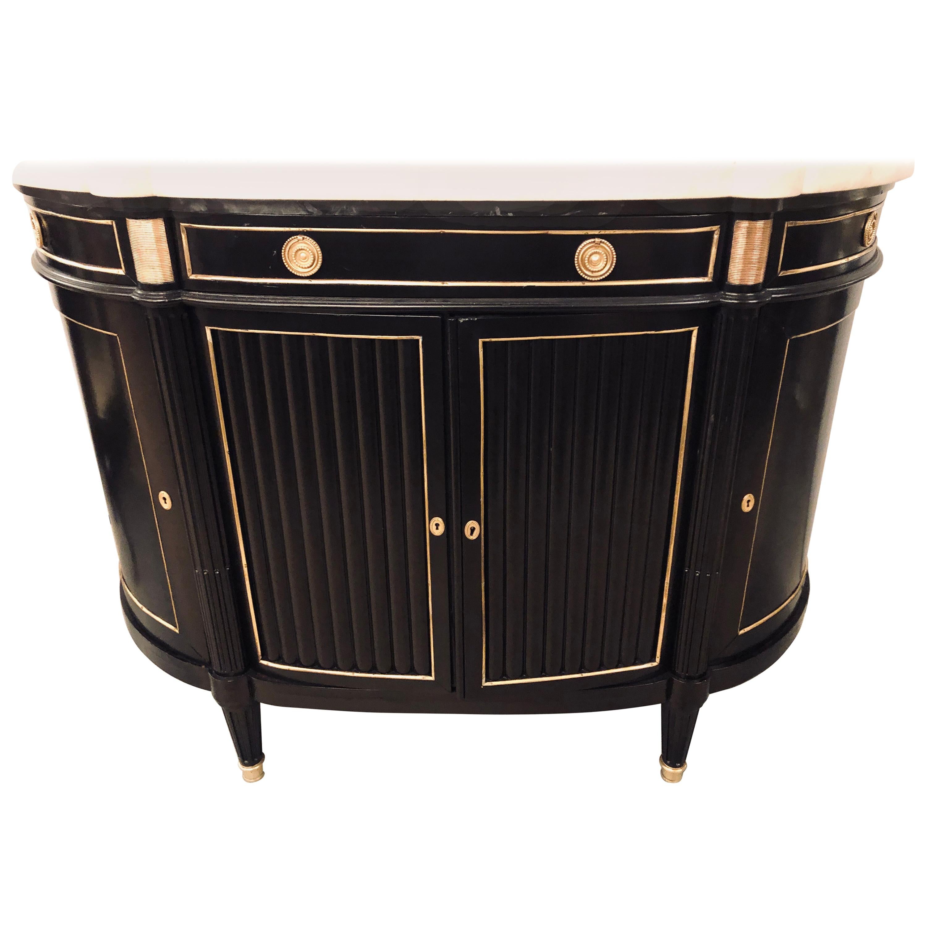 Jansen Louis XVI Style French Demilune Server Sideboard Cabinet