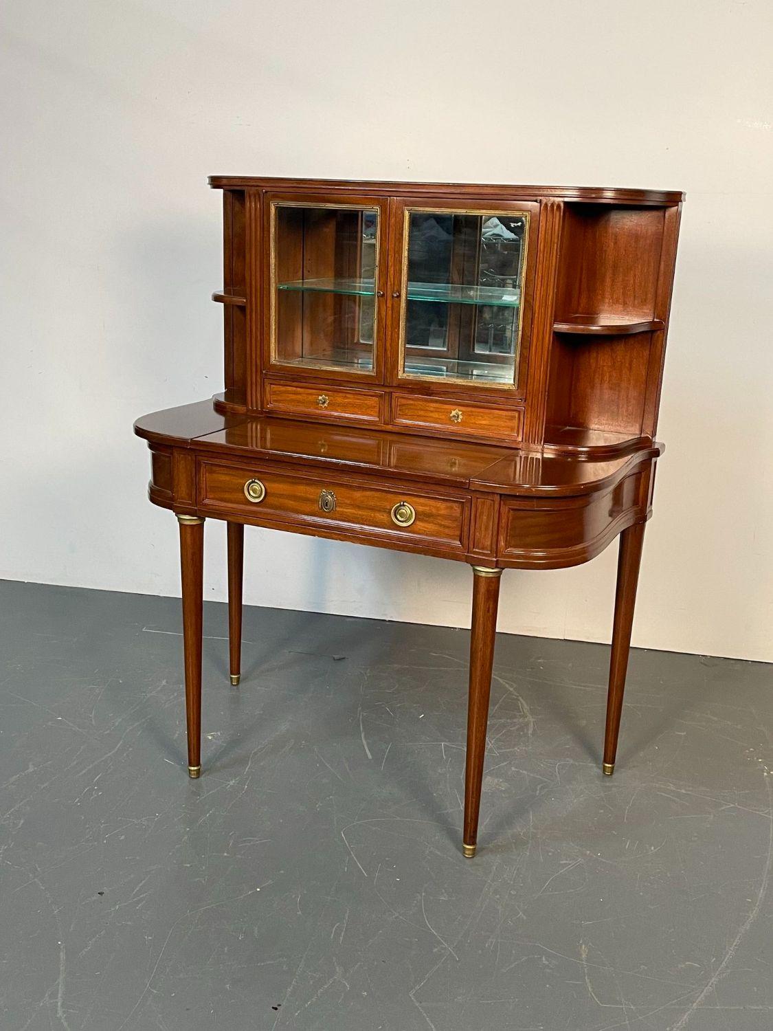 Mid-20th Century Jansen Mahogany Desk and Curio Cabinet