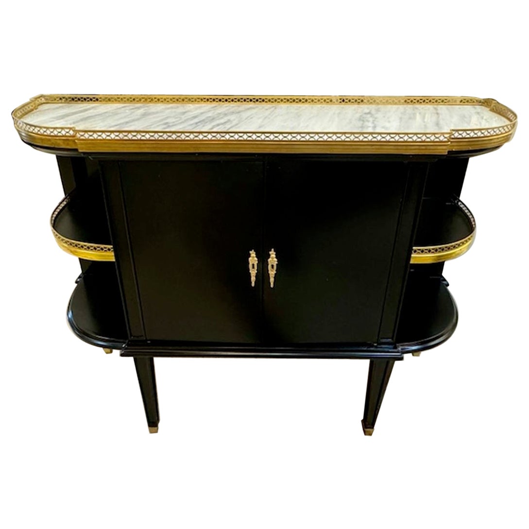 Jansen Manner Black Lacquered Servers with Carrara Marble Tops For Sale