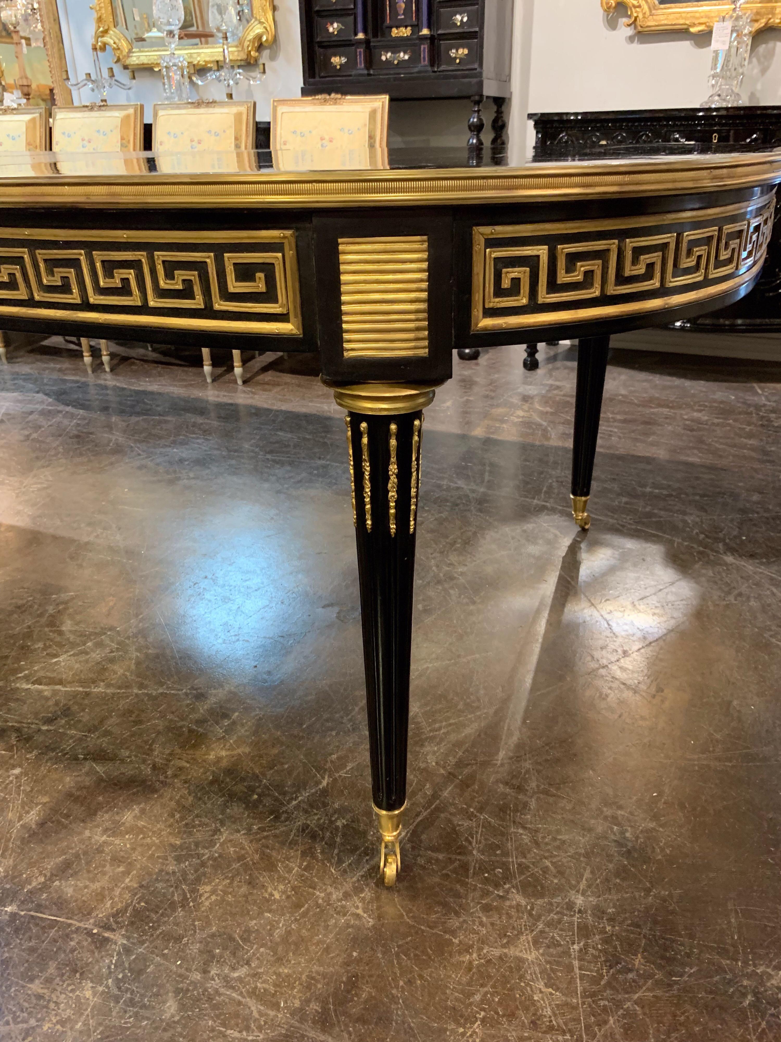 Lacquered Jansen Manner Louis XVI Style Black Lacquer Dining Table