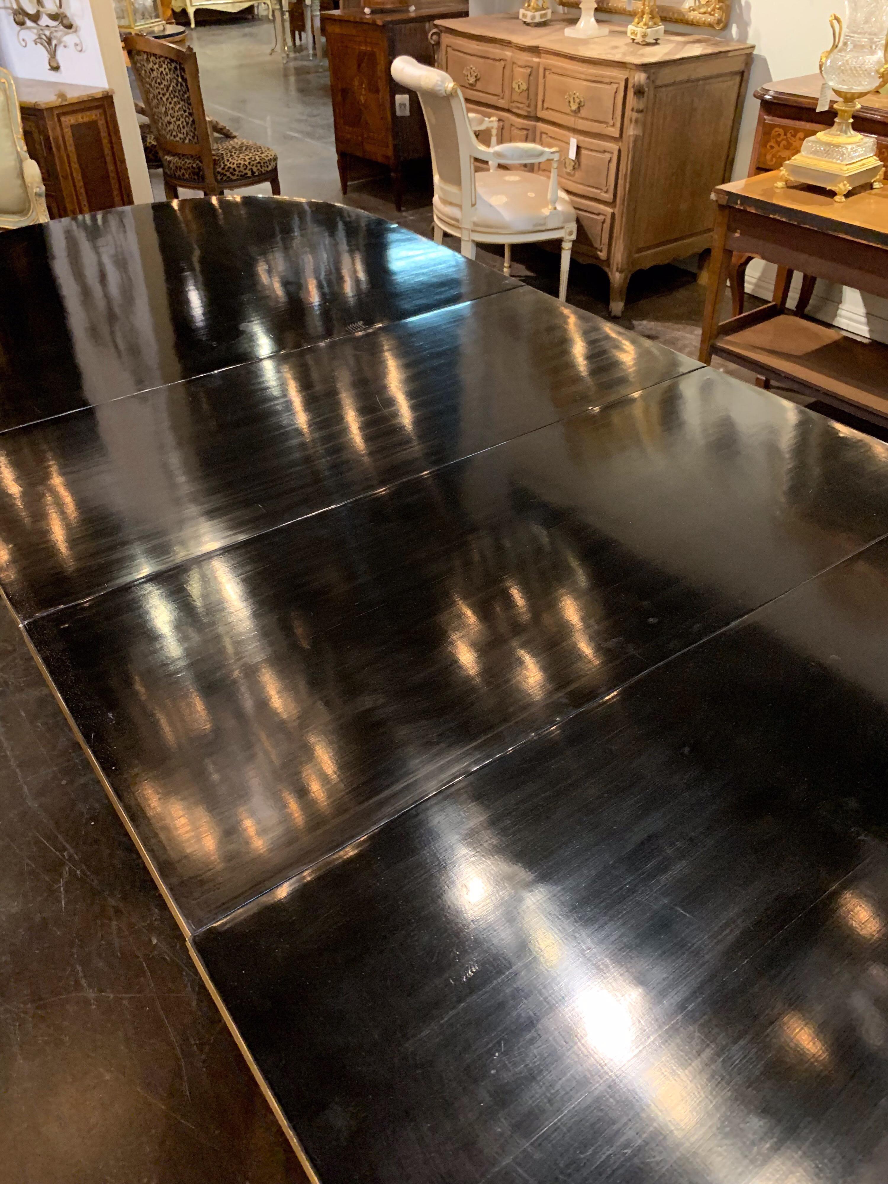 Jansen Manner Louis XVI Style Black Lacquer Dining Table In Good Condition In Dallas, TX