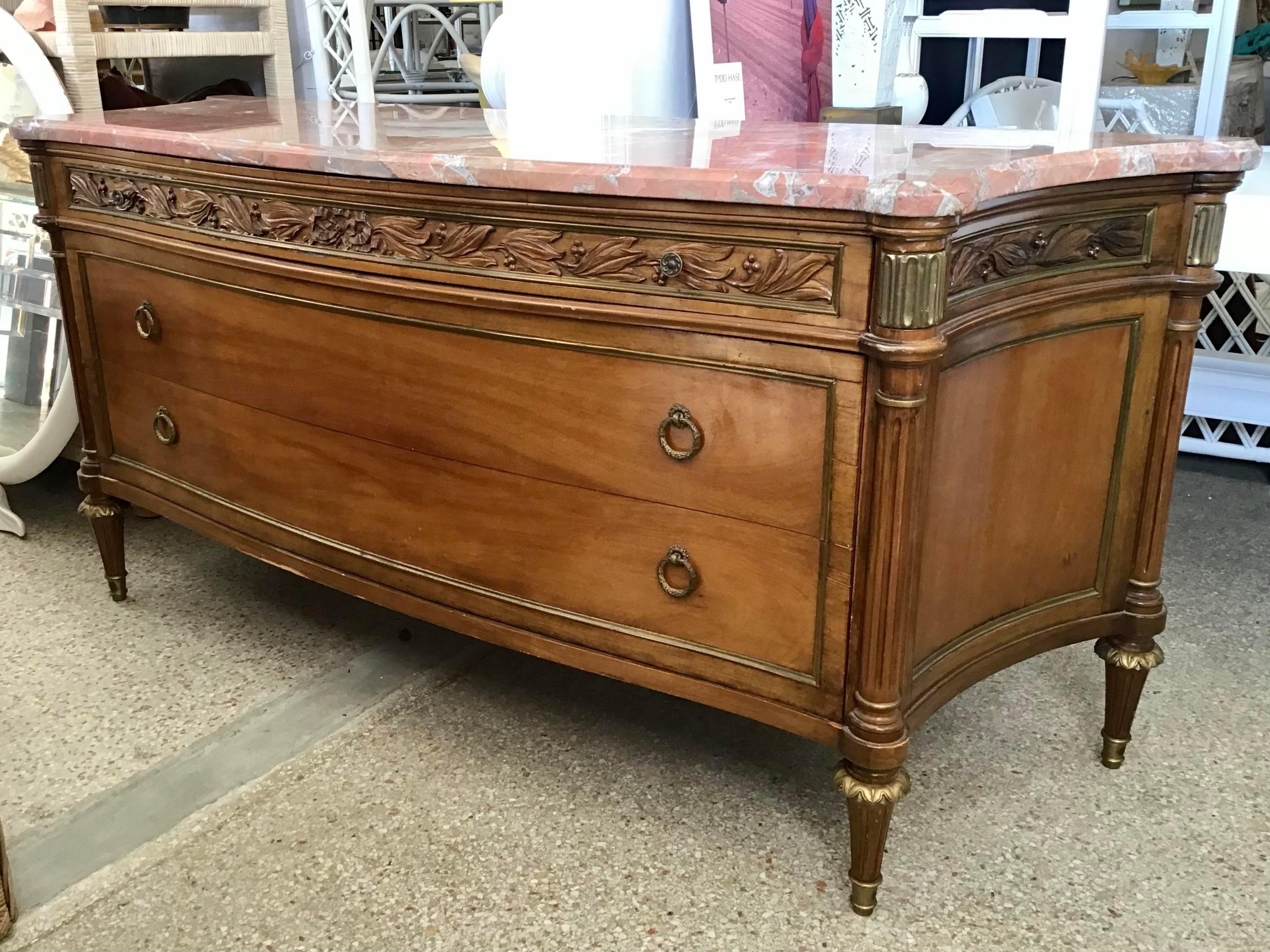 French Provincial Jansen Moderne Large Commode with Marble Top For Sale