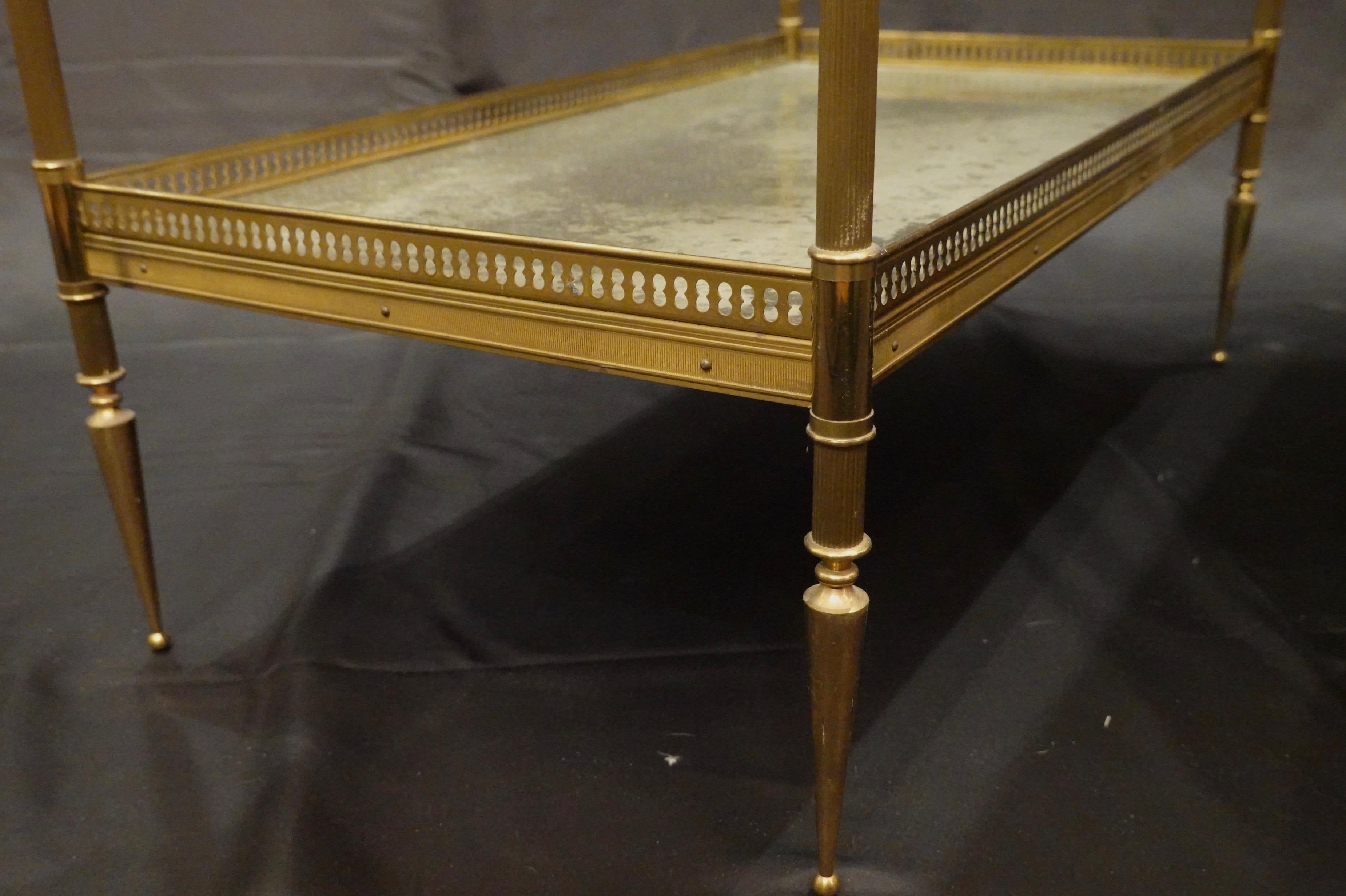 Jansen Neoclassical Brass Two-Tiered Side Tables with Églomisé Tops 3