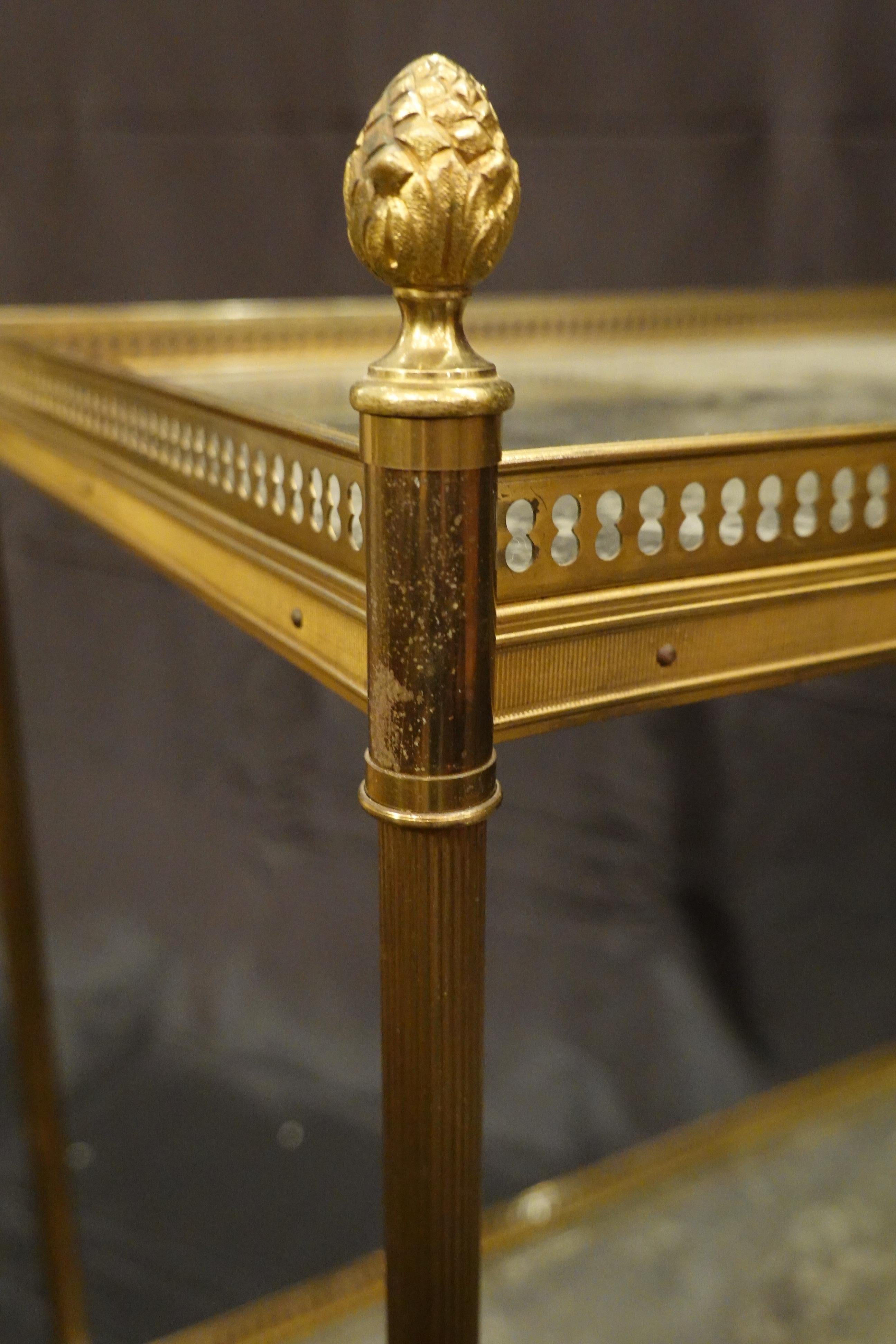 Jansen Neoclassical Brass Two-Tiered Side Tables with Églomisé Tops 6