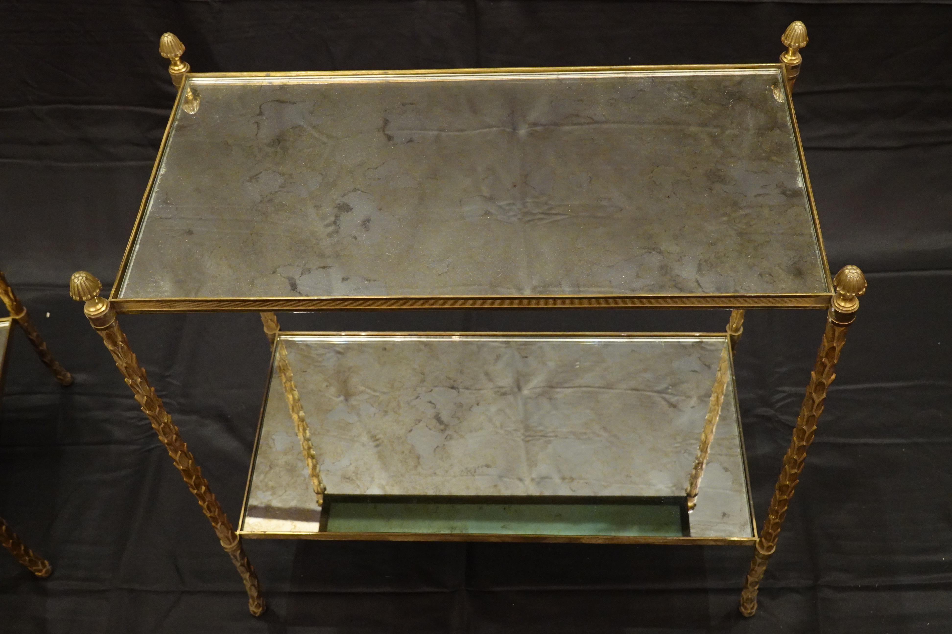 Bronze Jansen Neoclassical Brass Two-Tiered Side Tables with Églomisé Tops