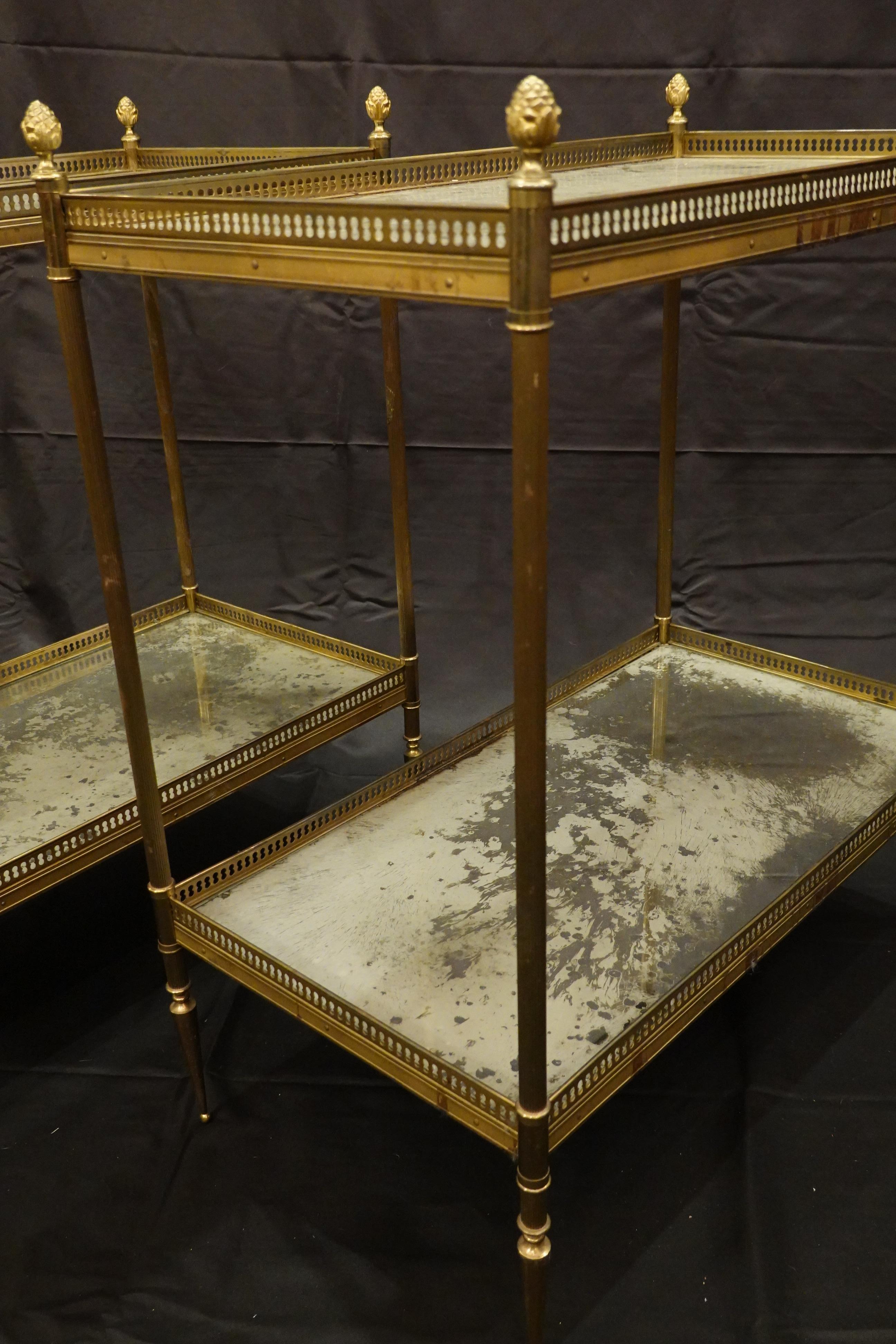 Jansen Neoclassical Brass Two-Tiered Side Tables with Églomisé Tops 2