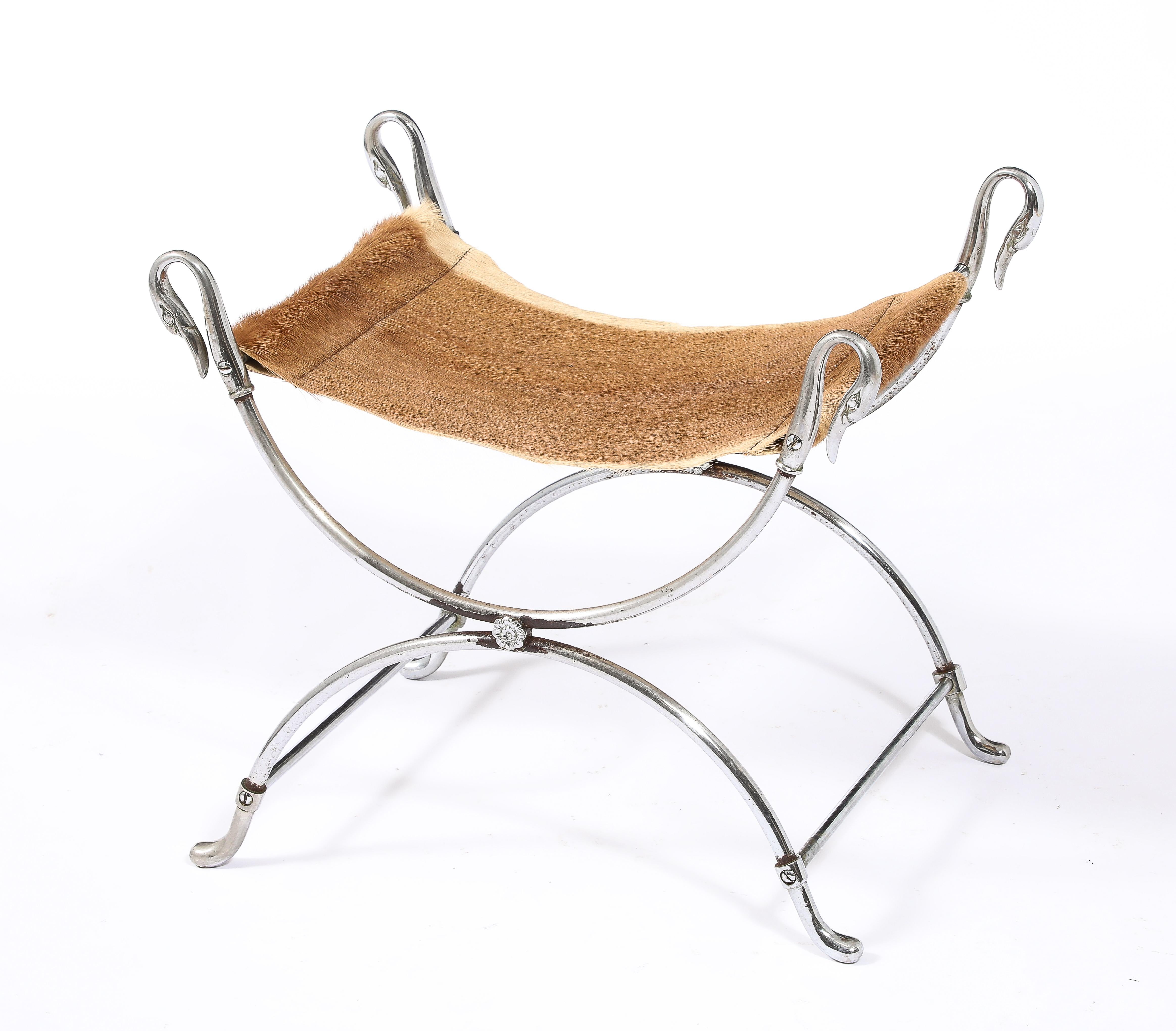 Jansen Nickel Plated Swan Stool For Sale 4