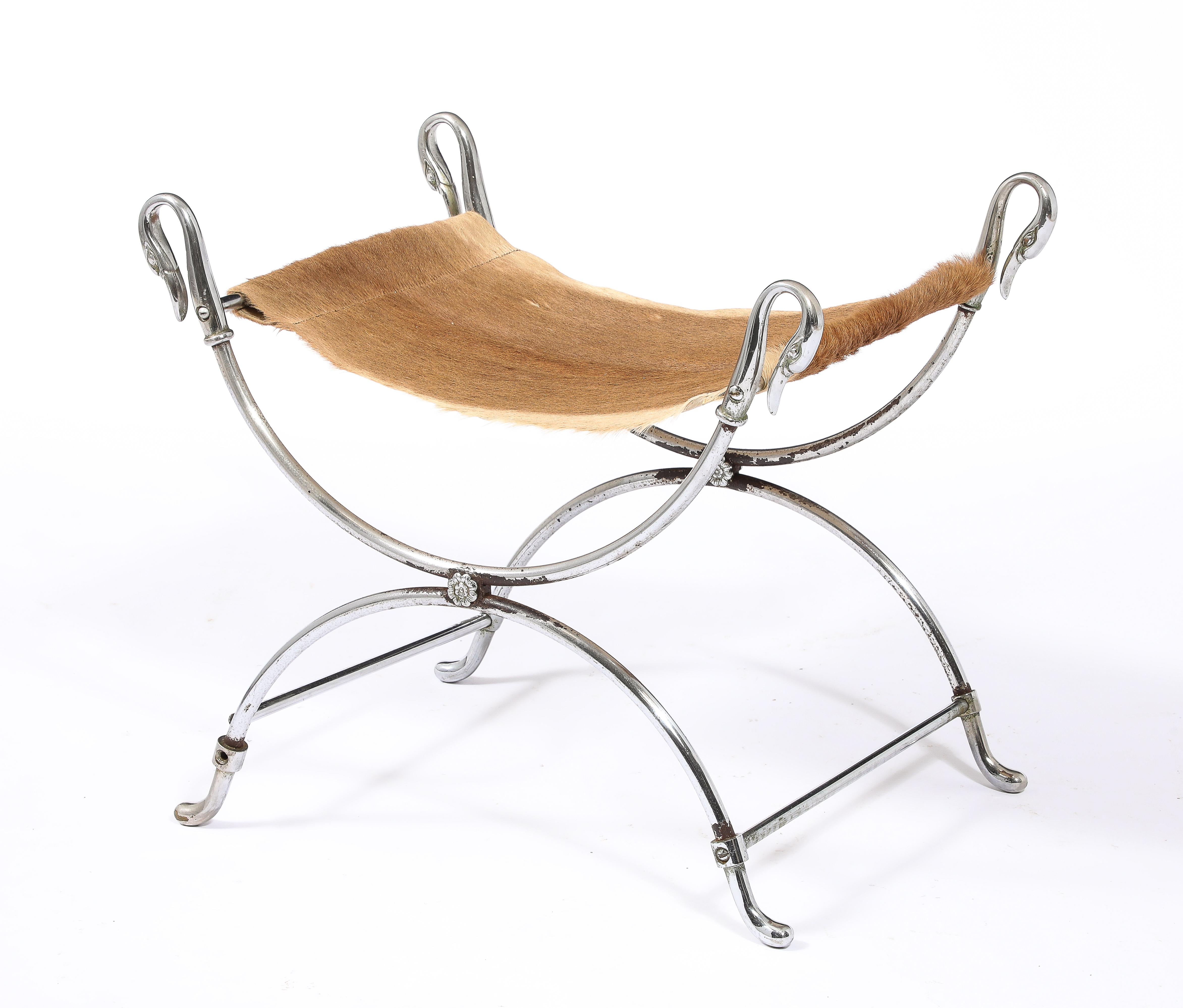 French Jansen Nickel Plated Swan Stool For Sale
