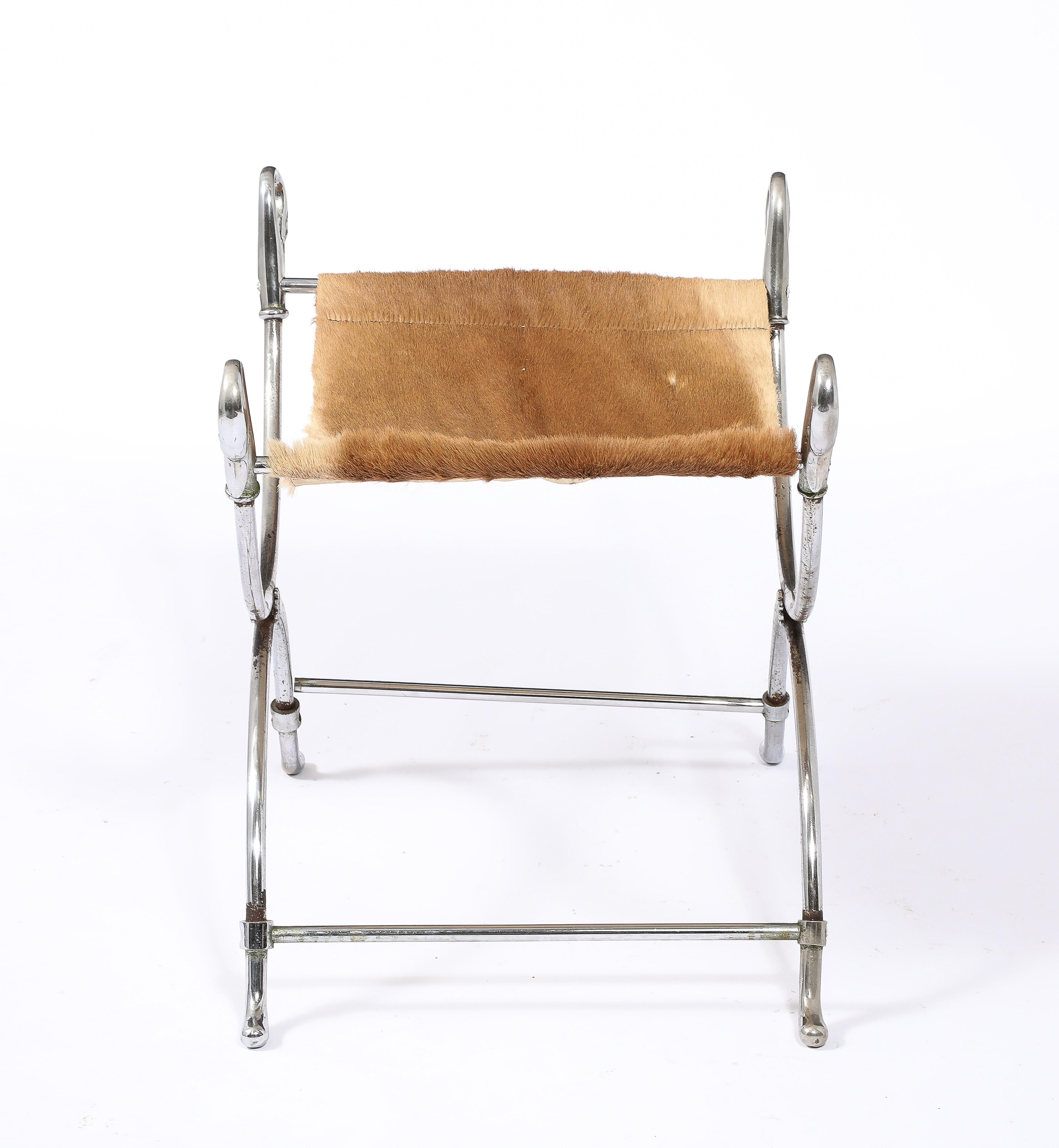 Jansen Nickel Plated Swan Stool In Good Condition For Sale In New York, NY