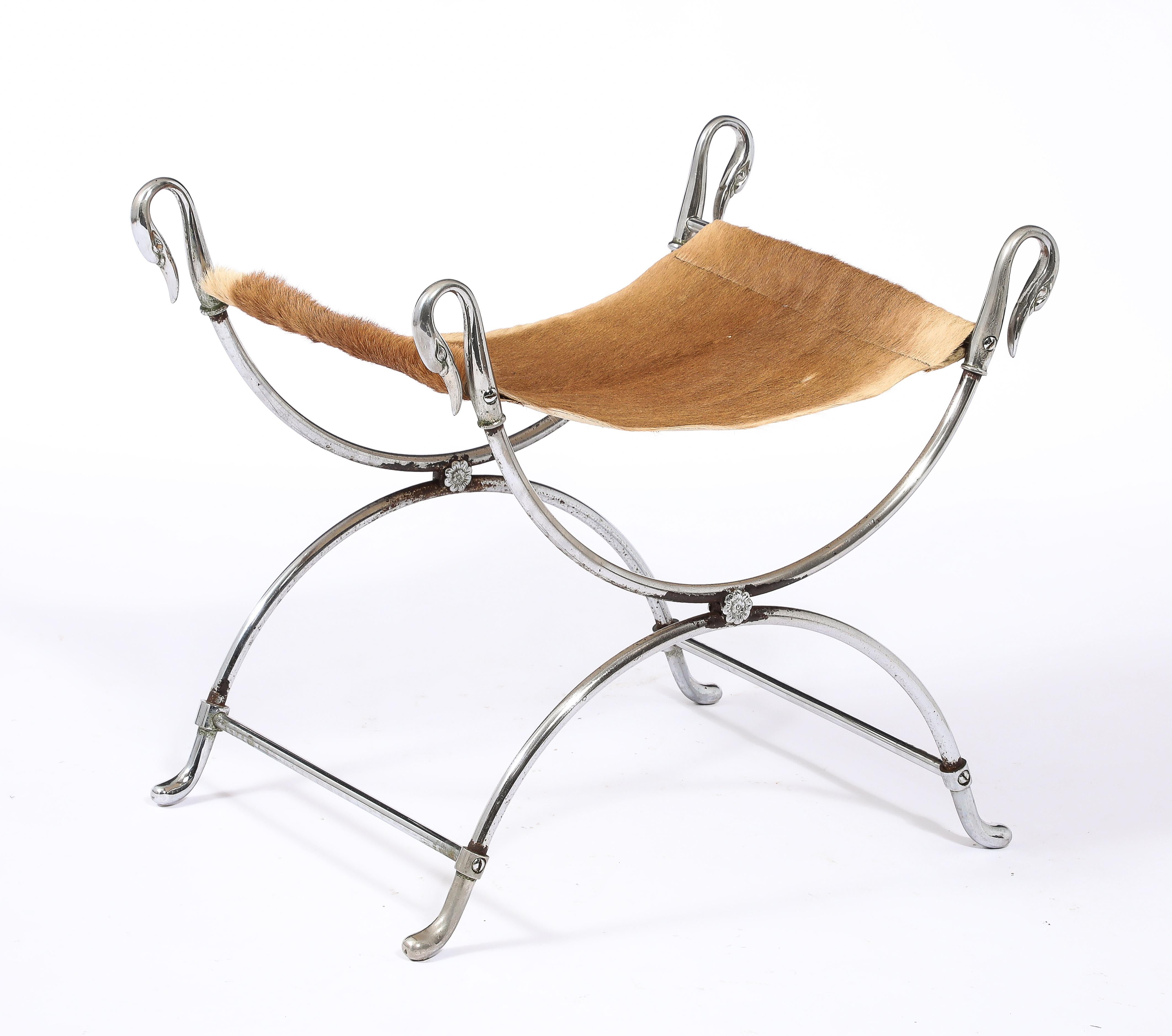 20th Century Jansen Nickel Plated Swan Stool For Sale