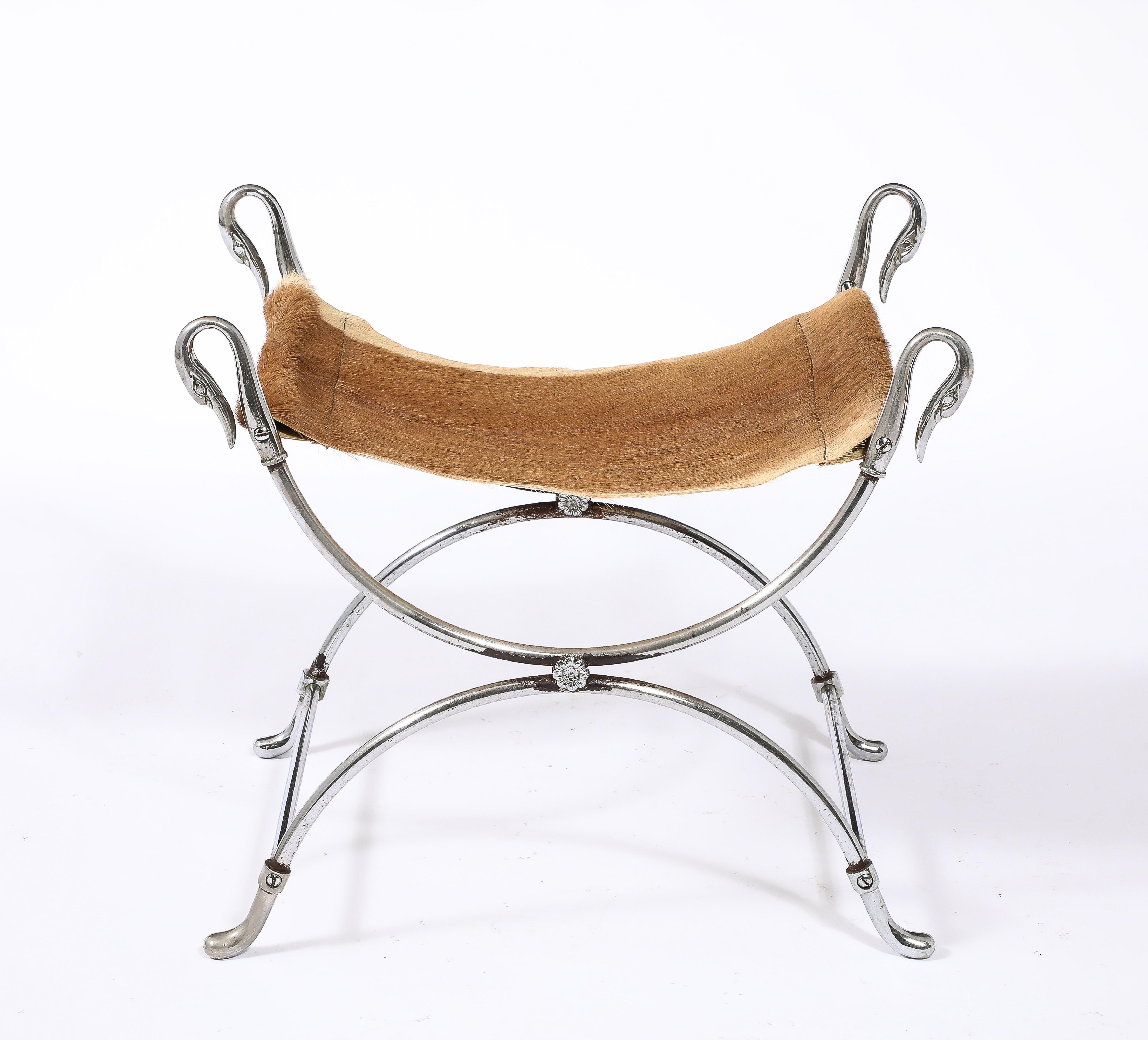 Jansen Nickel Plated Swan Stool For Sale 1