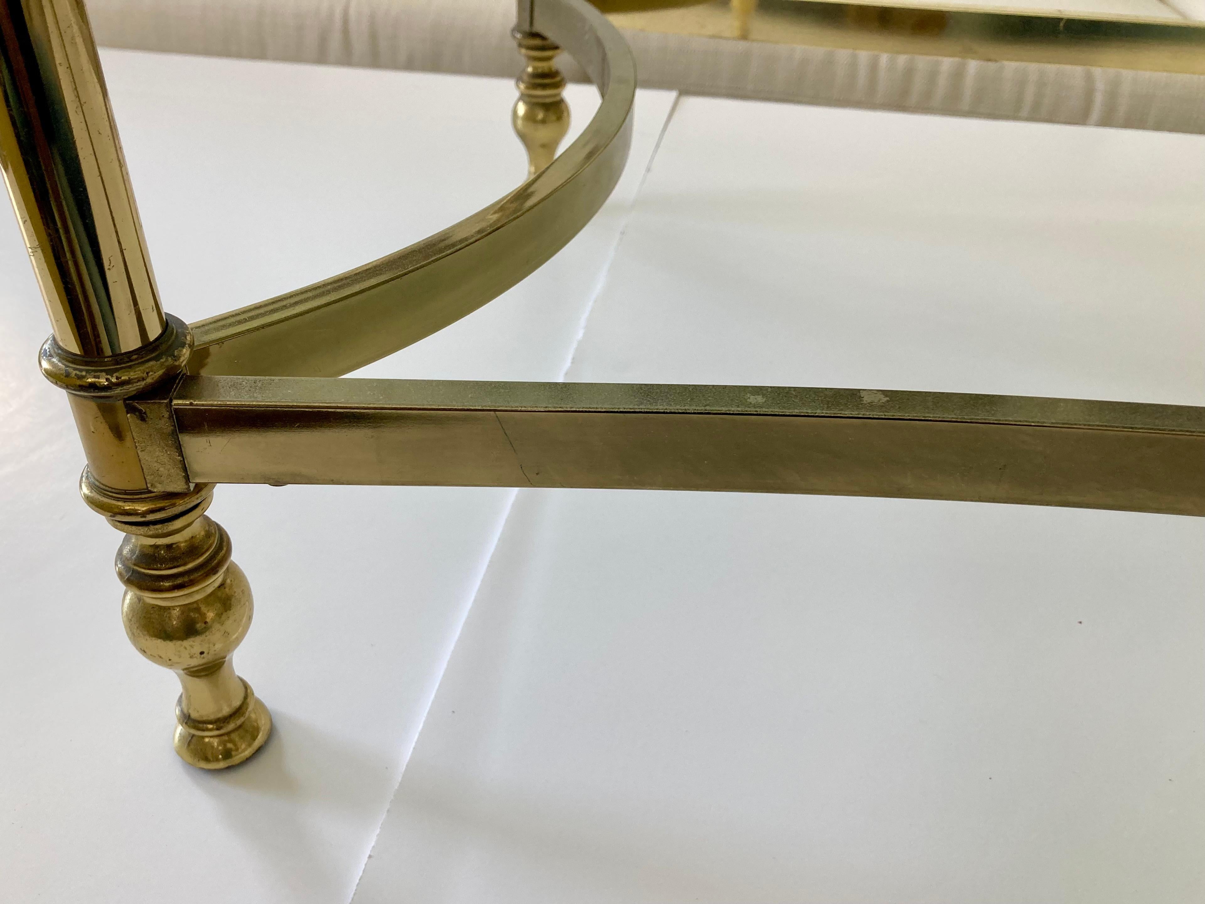 Jansen Oval Glass Top Coffee Table With Brass Metal Frame 4