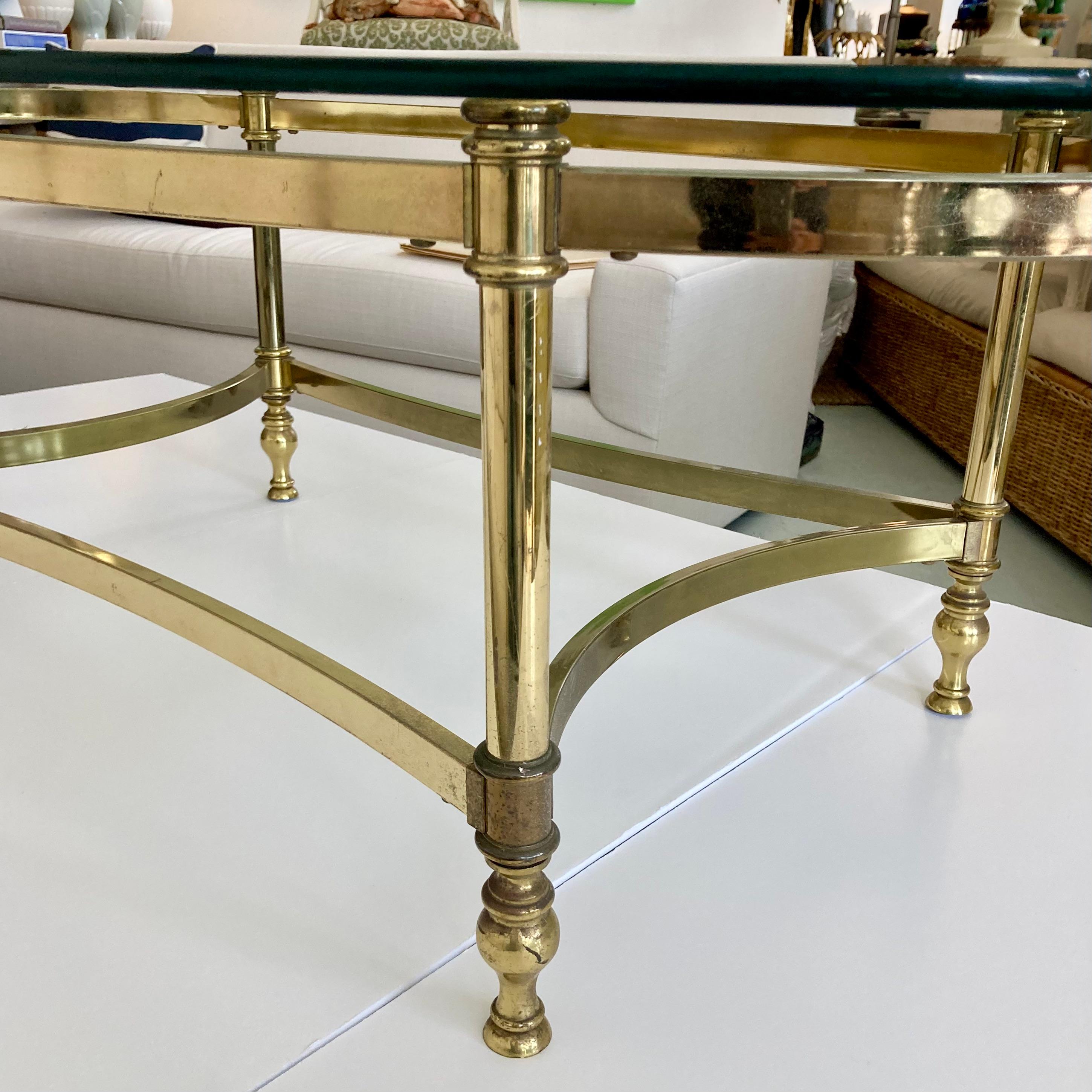 Jansen Oval Glass Top Coffee Table With Brass Metal Frame 6