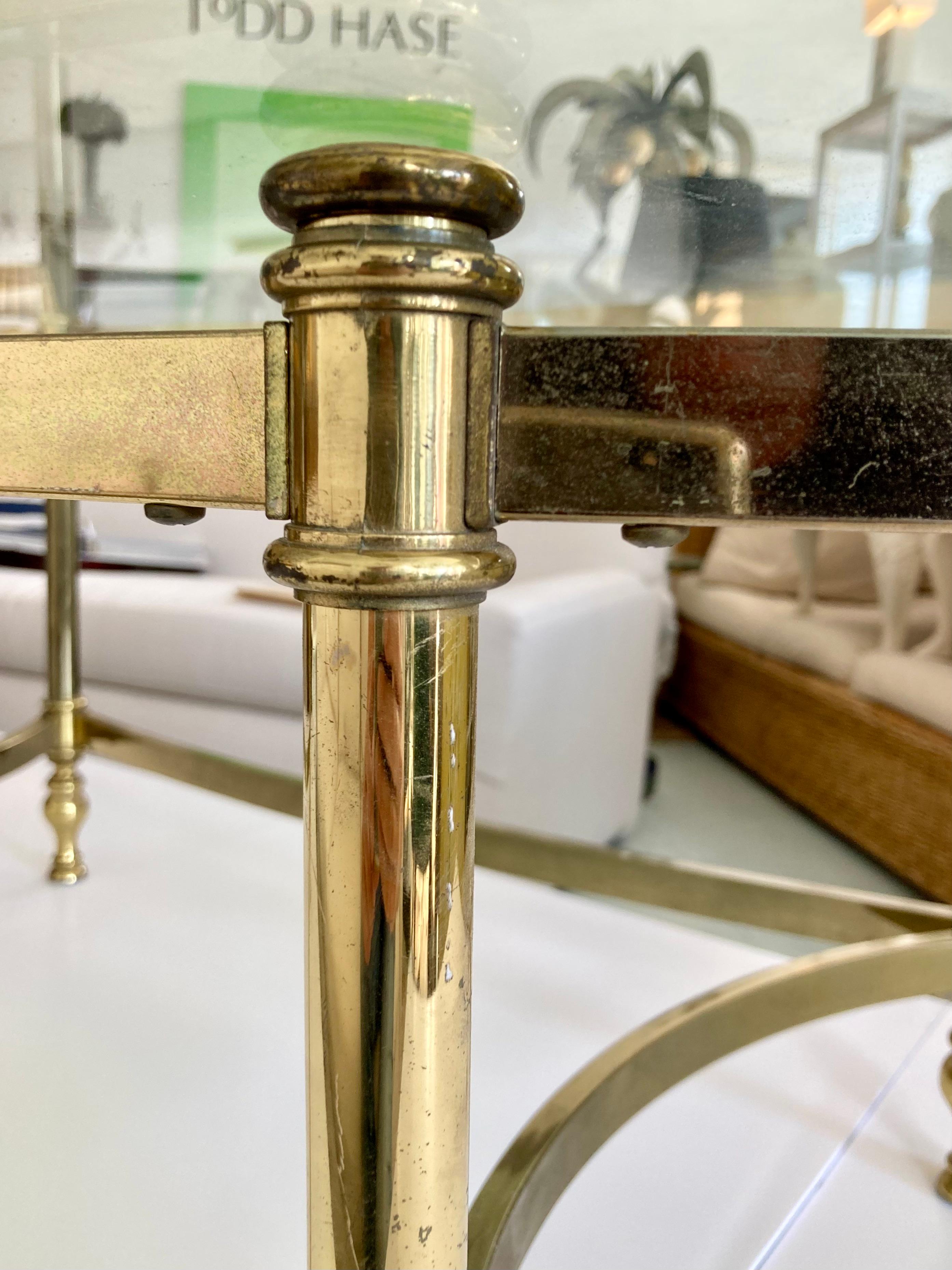 Jansen Oval Glass Top Coffee Table With Brass Metal Frame 7