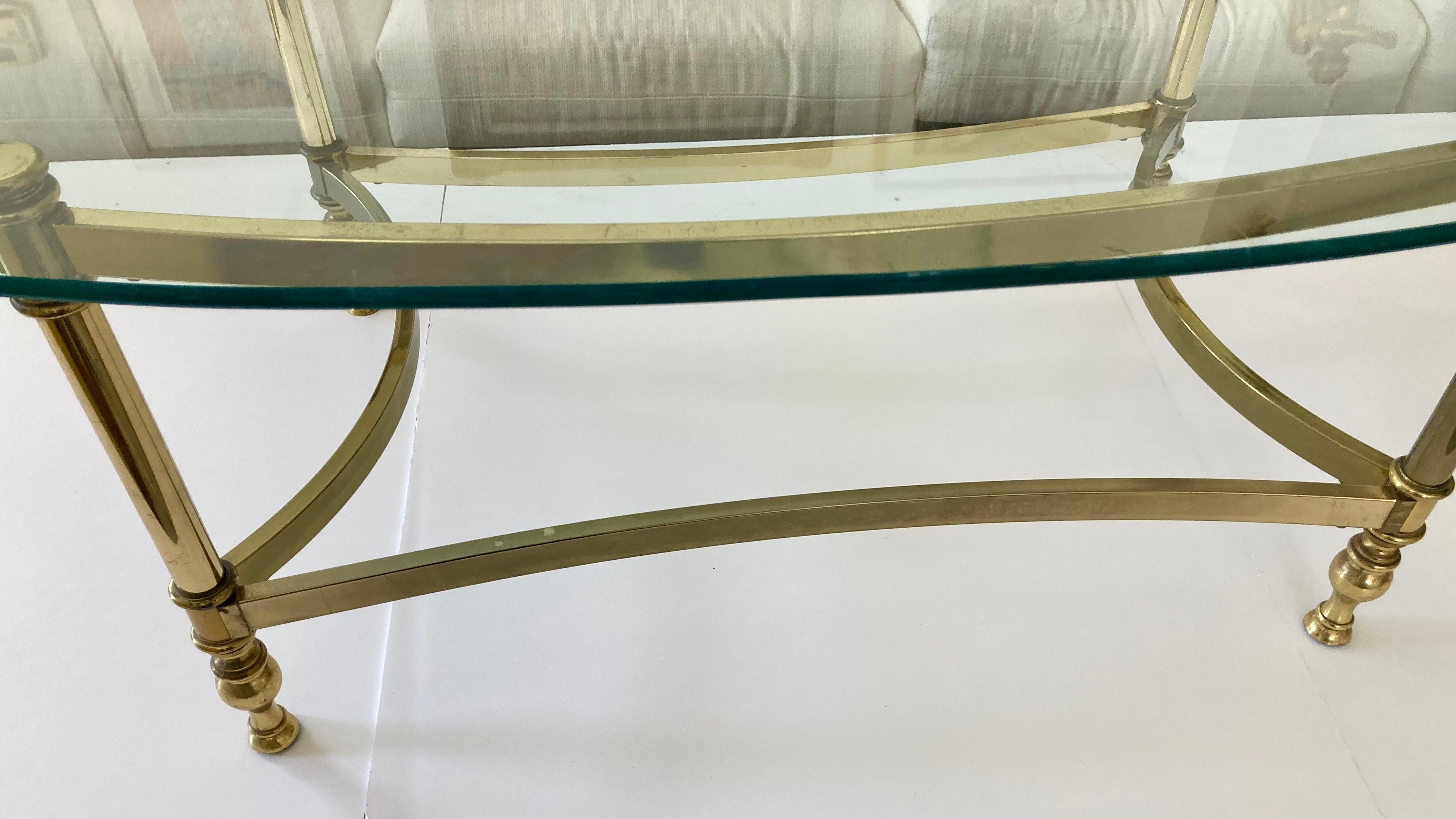 Jansen Oval Glass Top Coffee Table With Brass Metal Frame 9