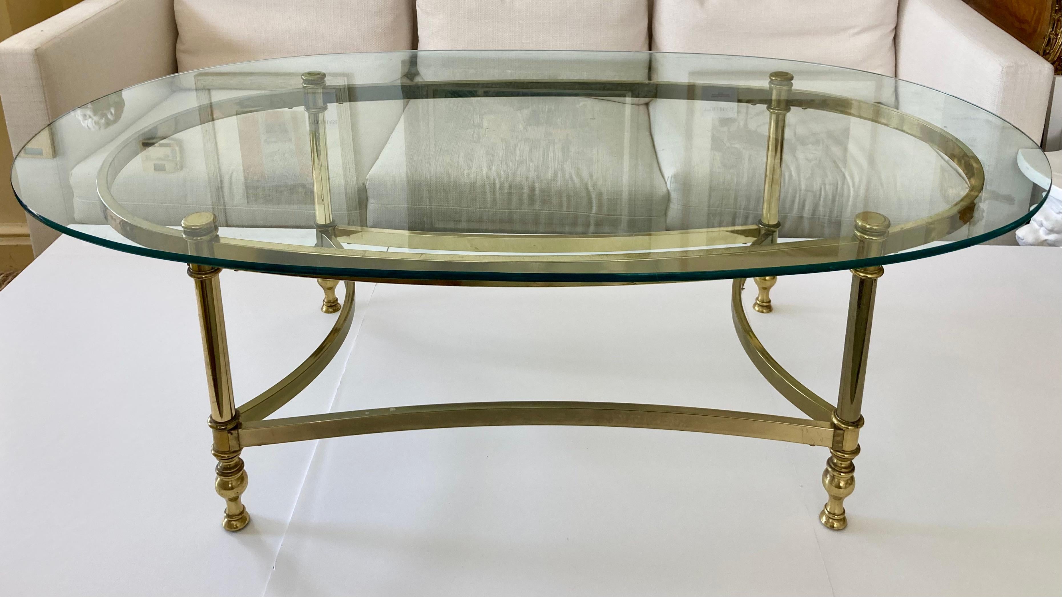 Other Jansen Oval Glass Top Coffee Table With Brass Metal Frame