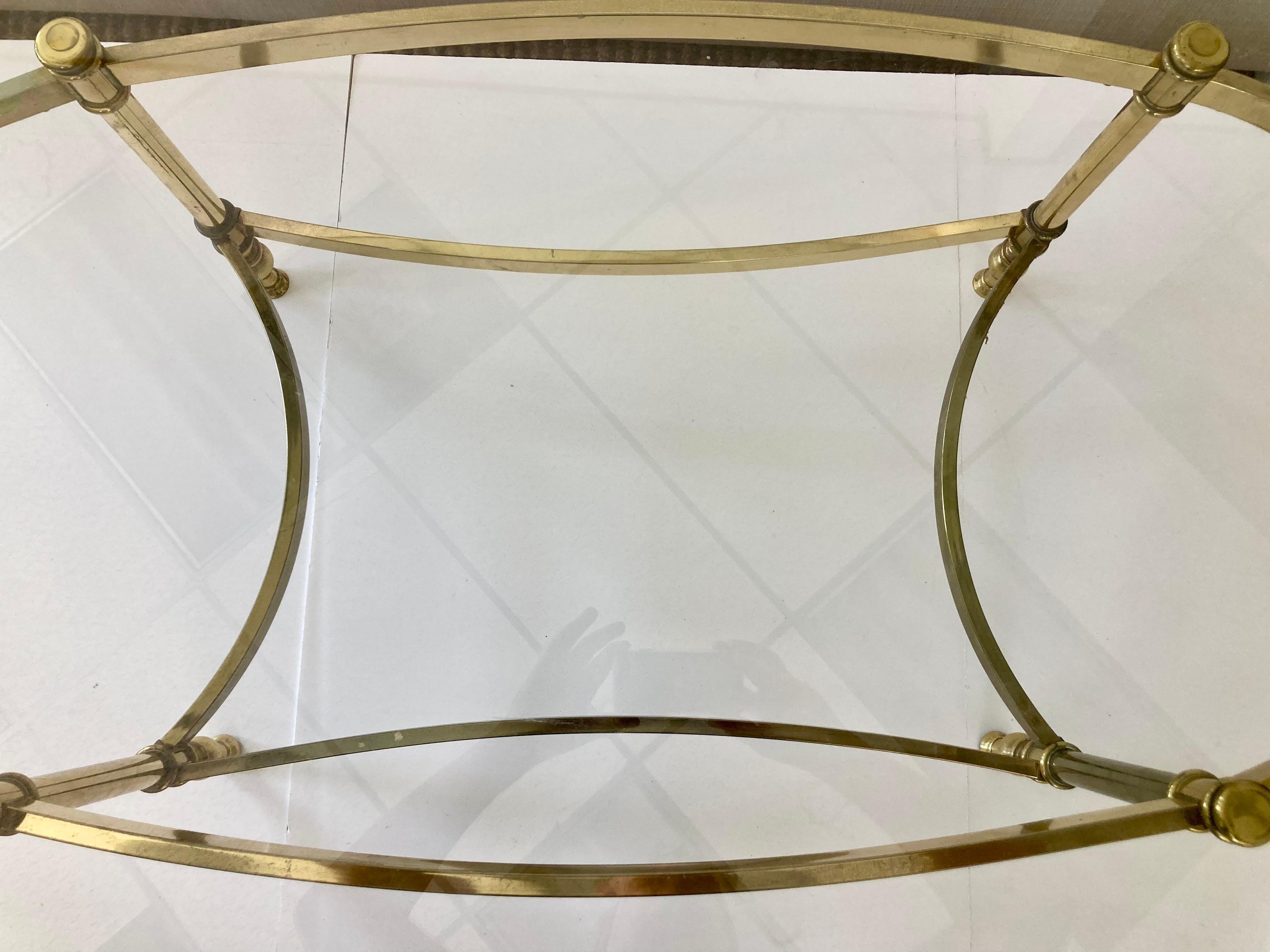 Mid-20th Century Jansen Oval Glass Top Coffee Table With Brass Metal Frame
