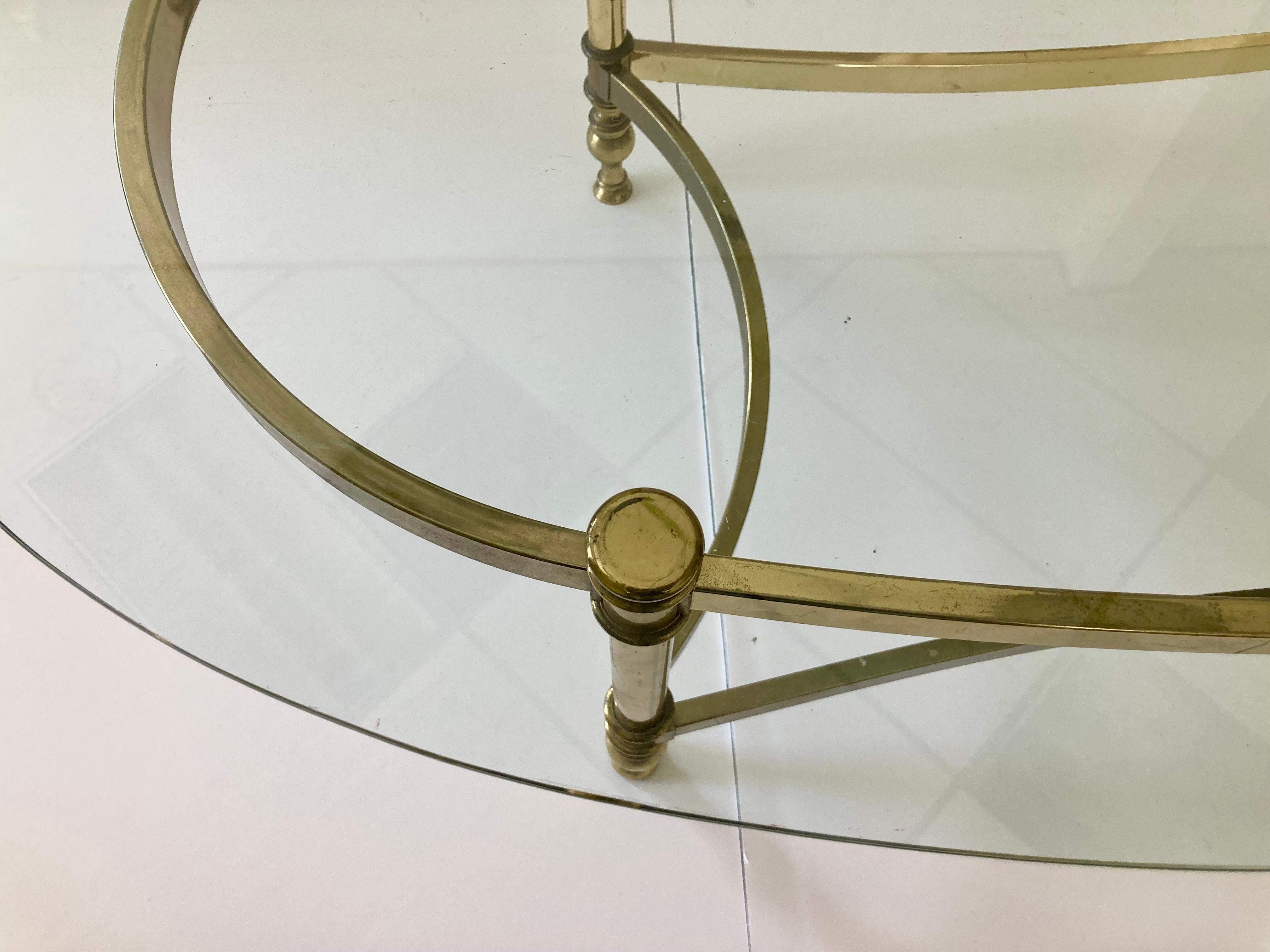 Jansen Oval Glass Top Coffee Table With Brass Metal Frame 1
