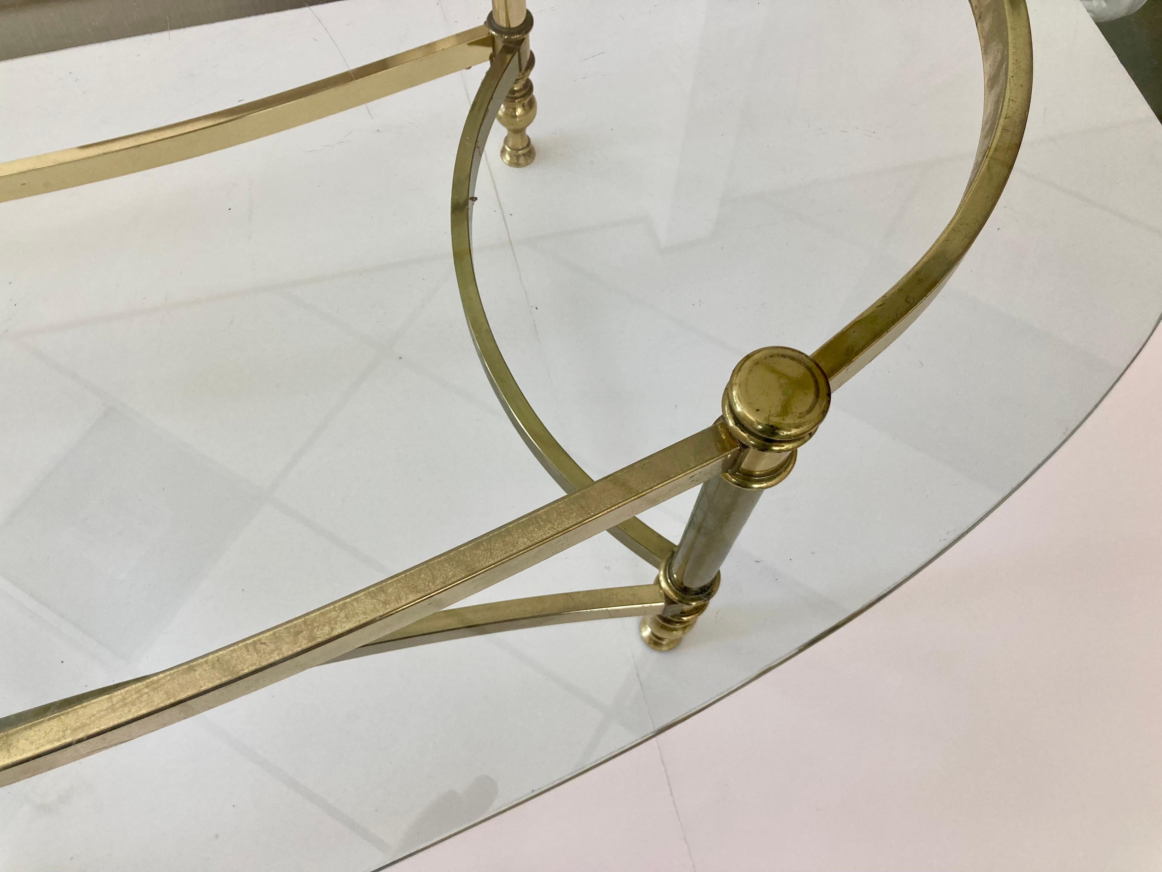 Jansen Oval Glass Top Coffee Table With Brass Metal Frame 2