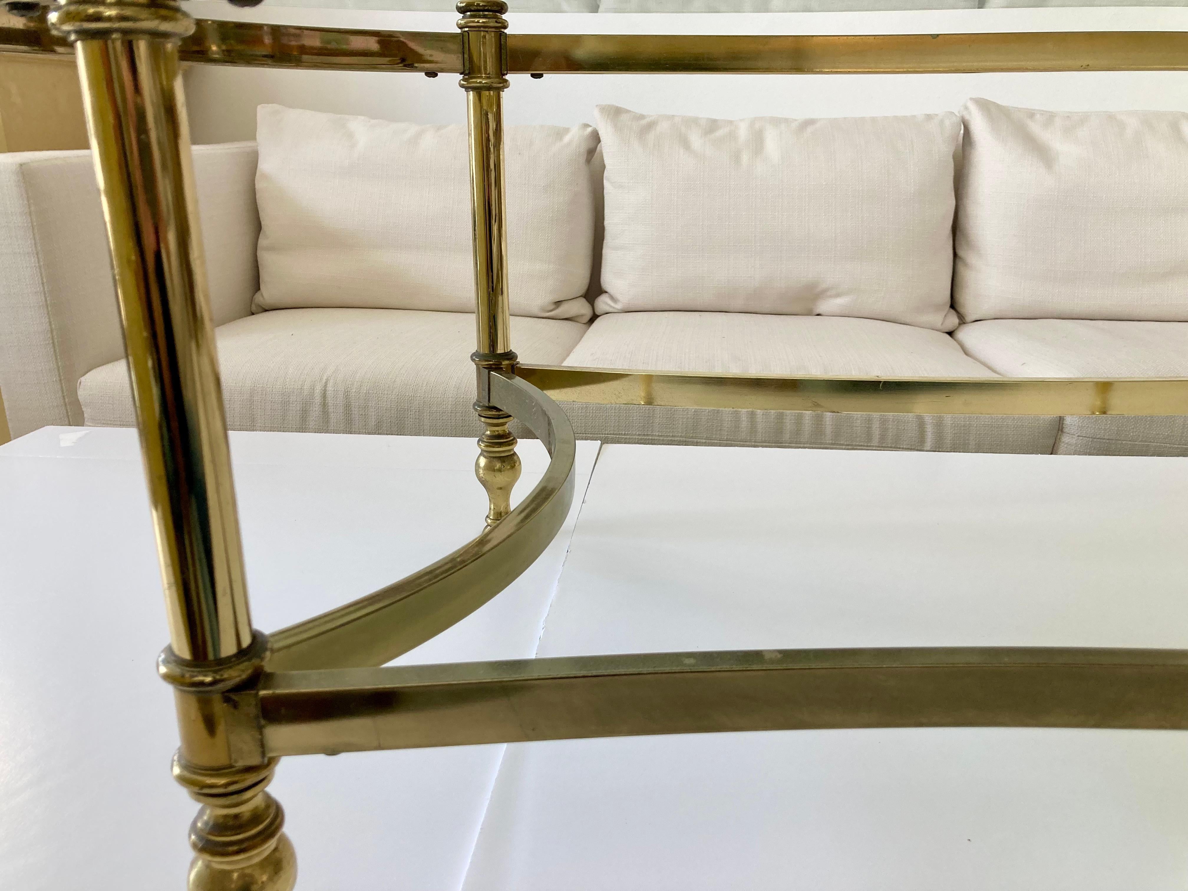 Jansen Oval Glass Top Coffee Table With Brass Metal Frame 3