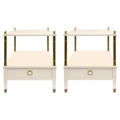 Jansen Pair of End Tables in Ivory Lacquer and Brass France 1950s 'Signed'