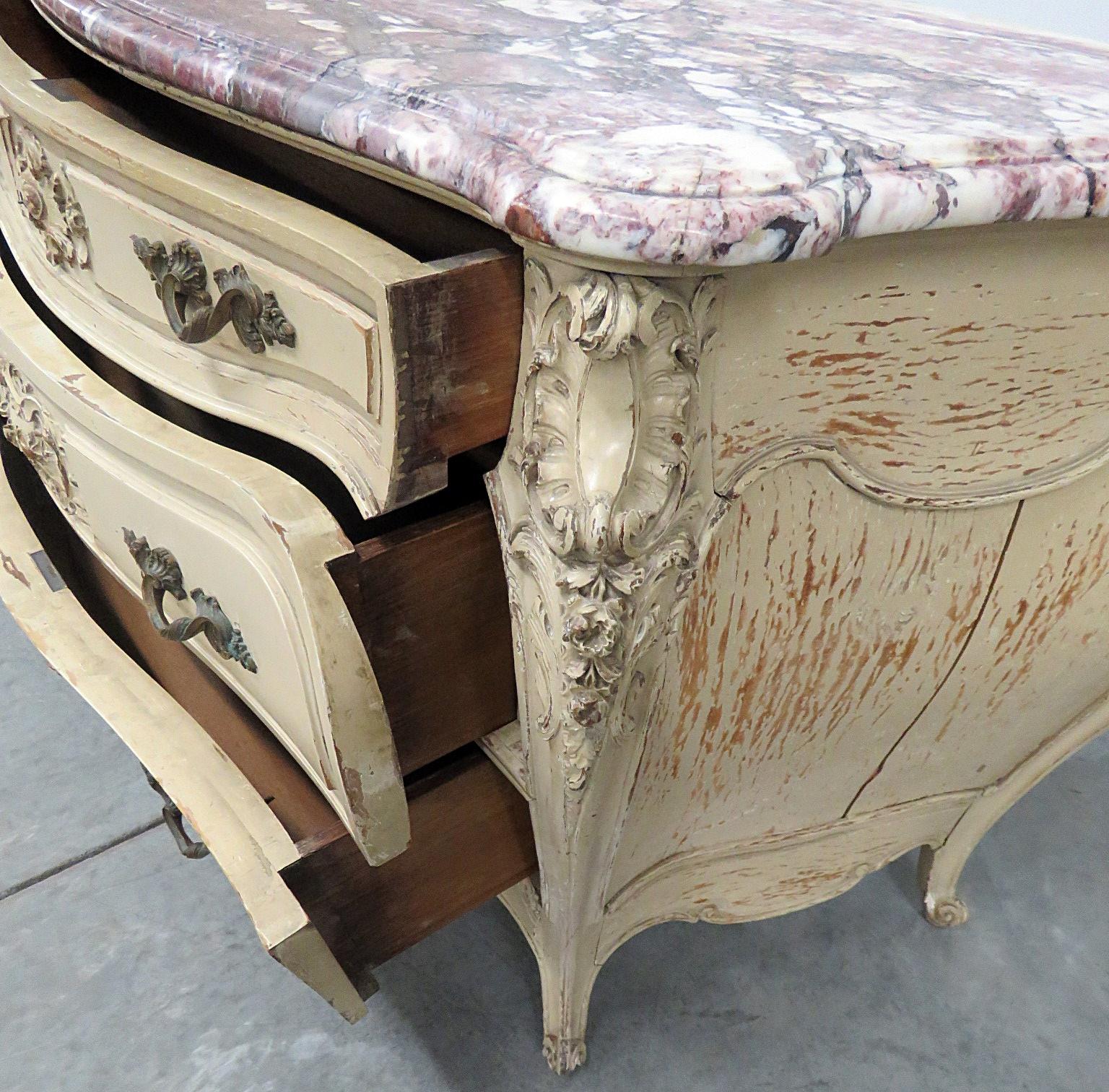 French Painted Signed Jansen Paris Louis XV Style Marble Top Commode C1920s