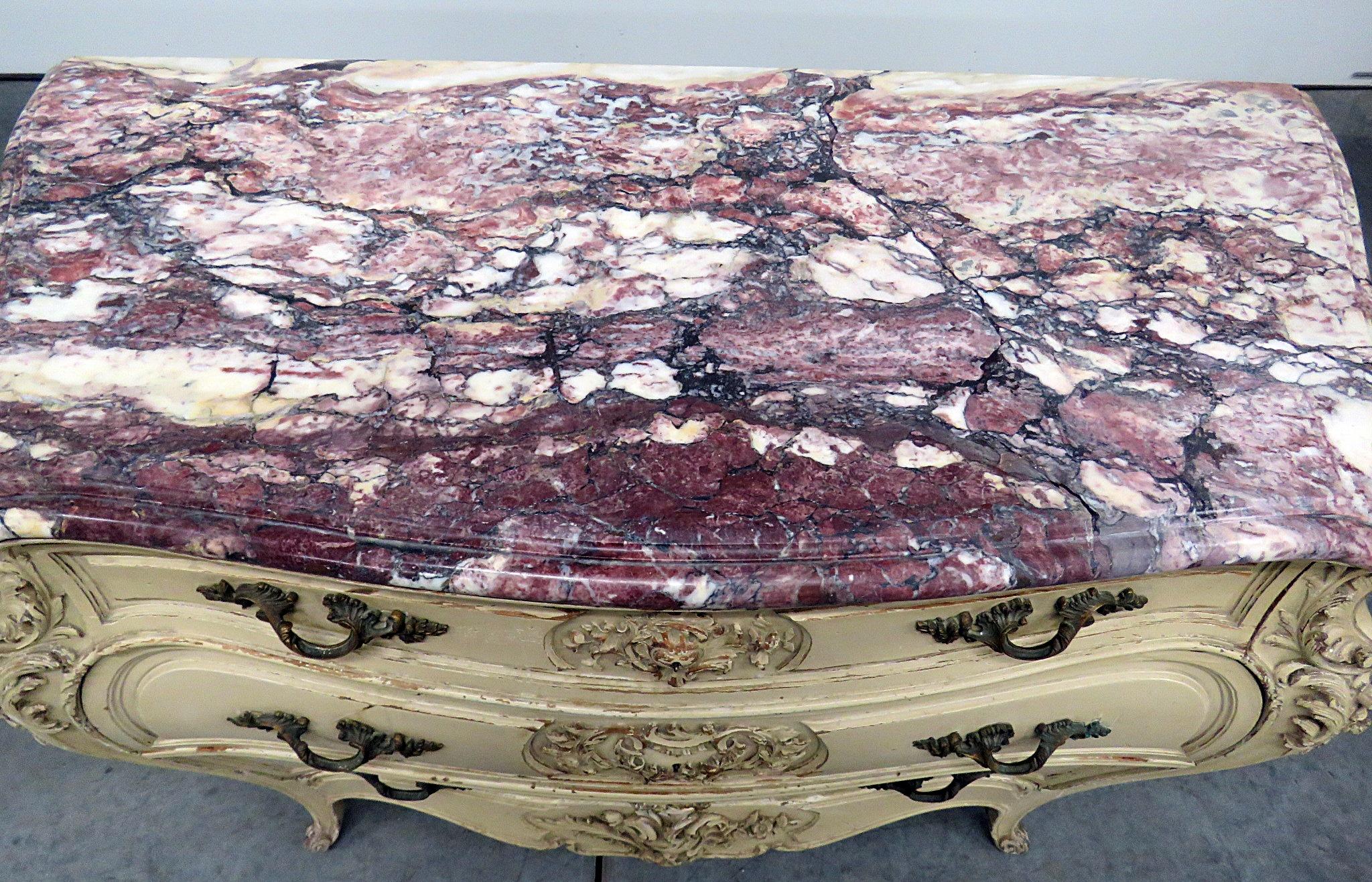 20th Century Painted Signed Jansen Paris Louis XV Style Marble Top Commode C1920s