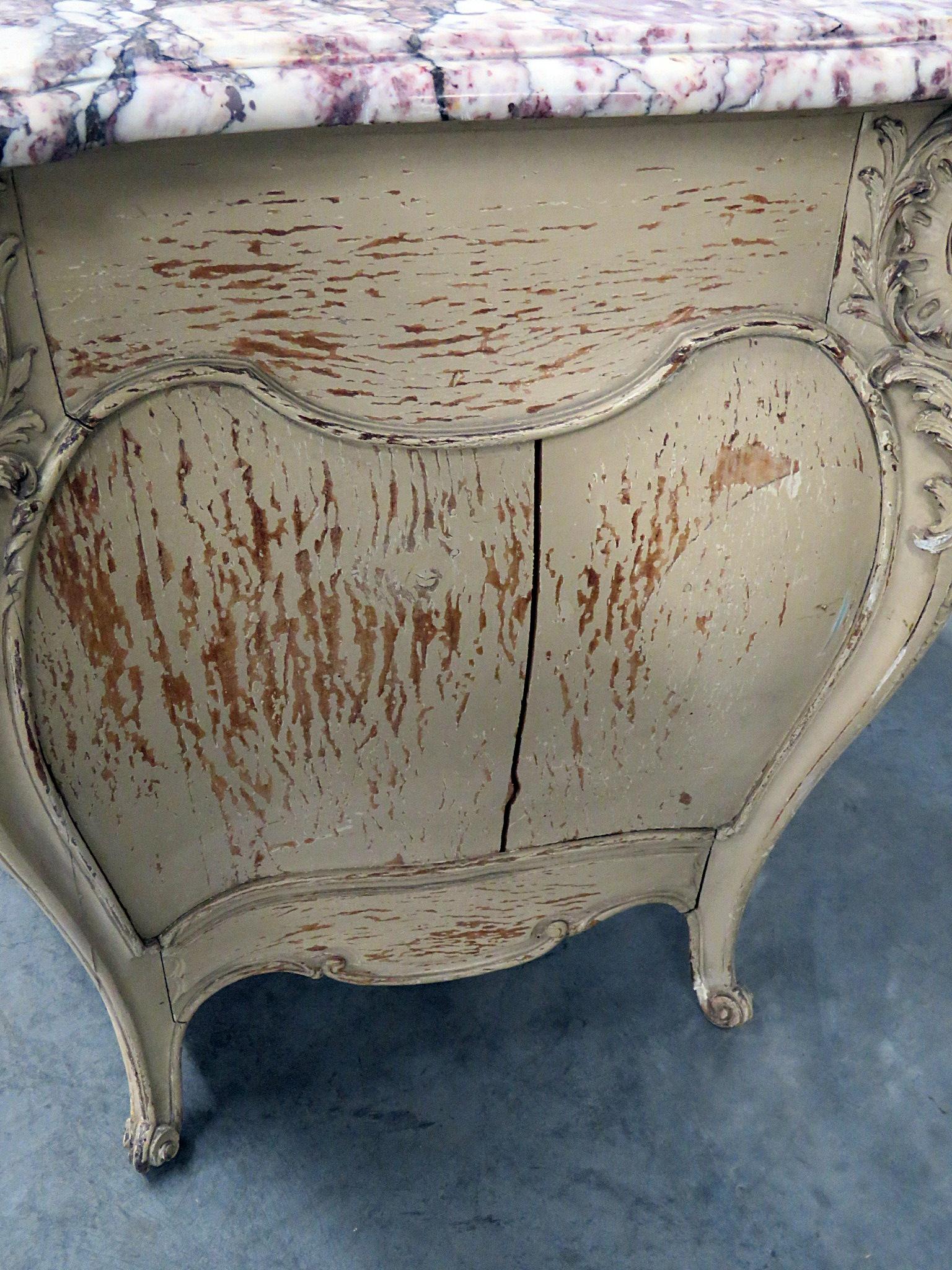Wood Painted Signed Jansen Paris Louis XV Style Marble Top Commode C1920s